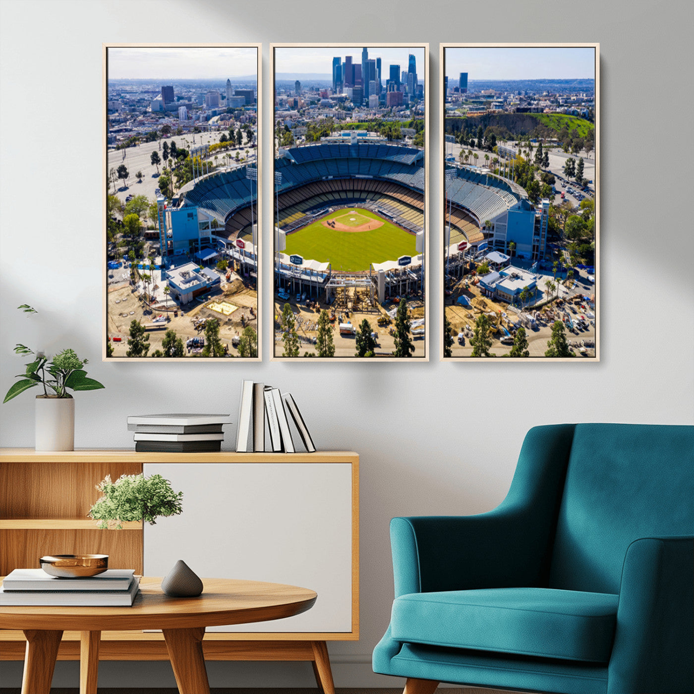 58596-MGV-CV-36X24-Los Angeles Dodgers Dodger Stadium Wall Art Canvas Print - MLB Baseball Stadium, Framed Los Angeles