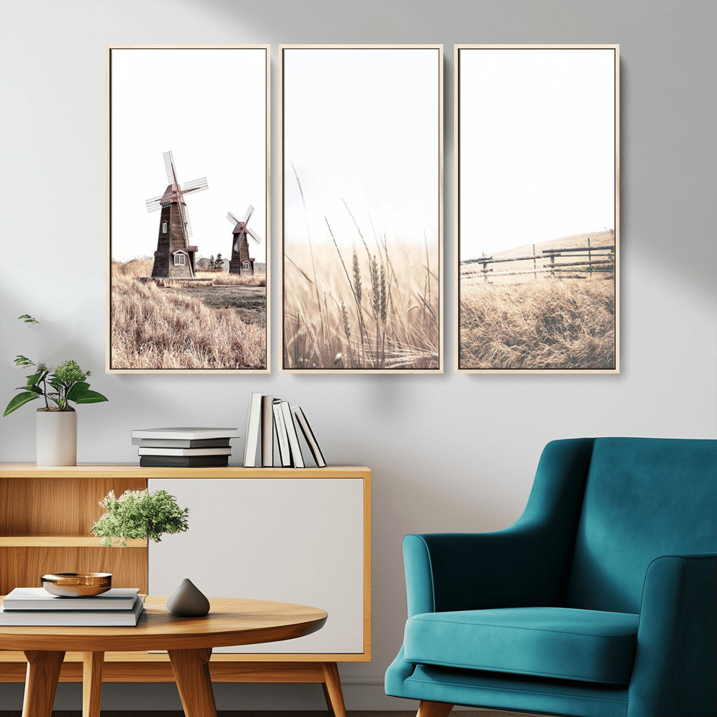 56649-MGV-CV-36X24-Farm Prints Set, Set of 3 Farmhouse Wall Art, Country House Decor, Barn Print, Wheat Print,