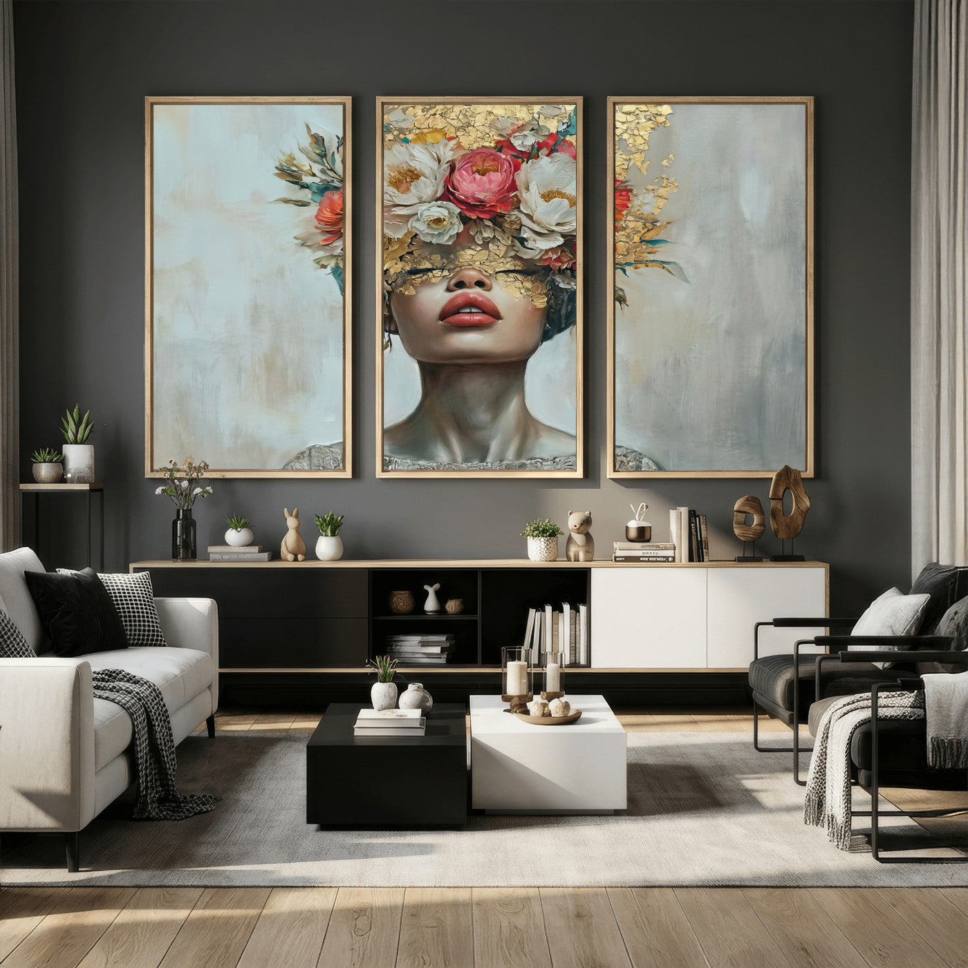 26919-MGV-CV-36X24 - Golden Petal Wall Art Canvas Print - Silhouette Woman Wall Art Canvas Print, Floral Woman Portrait