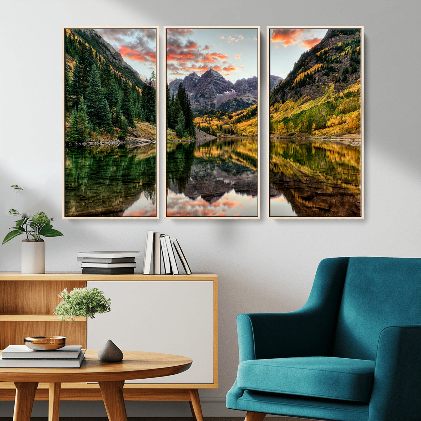 14376-MGV-CV-36X24-Maroon Bells Wall Art - Scenic Canvas Print of Maroon Bells in Autumn for Elegant Home or Office