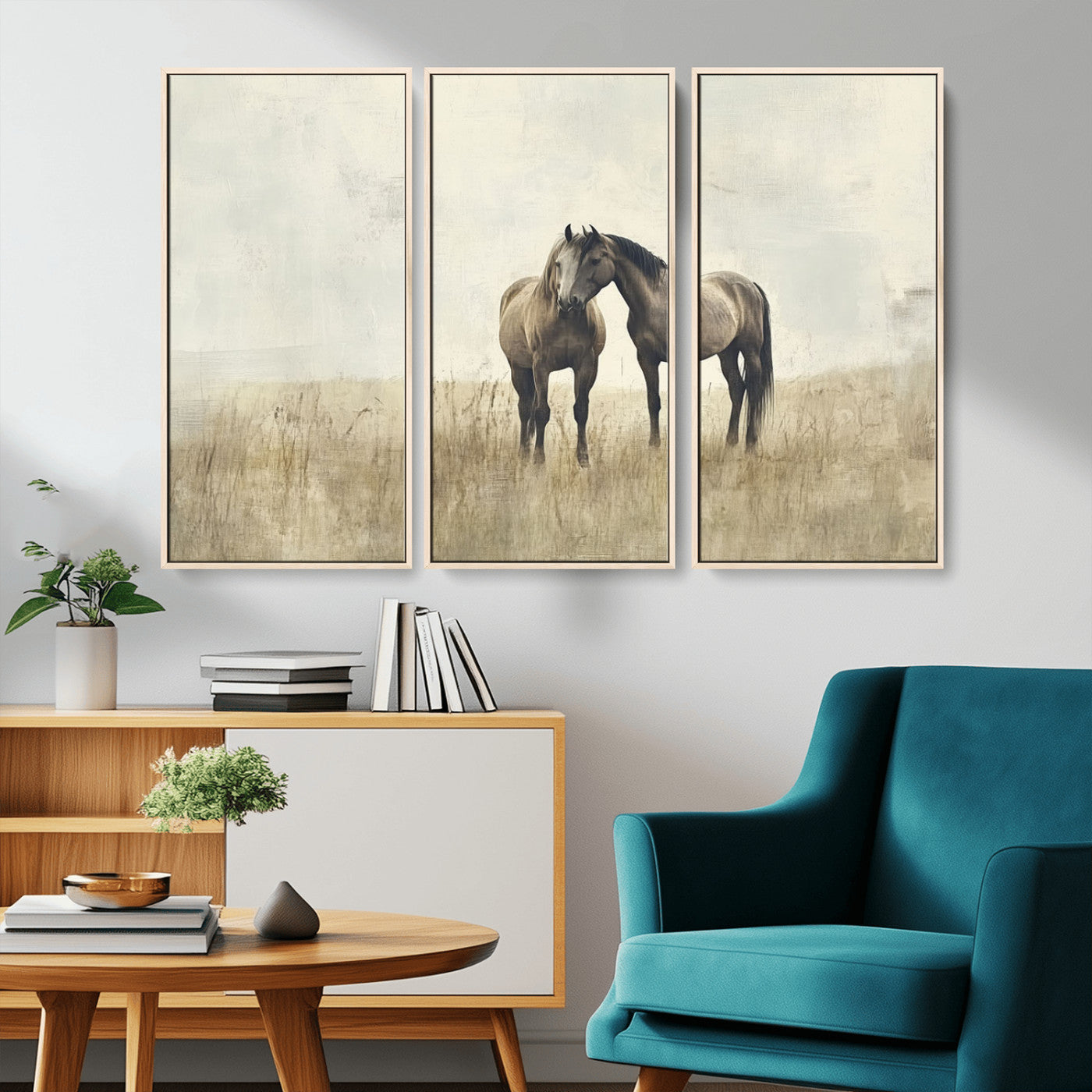 -Chines Style Grunge Horses Wall Art Canvas Print