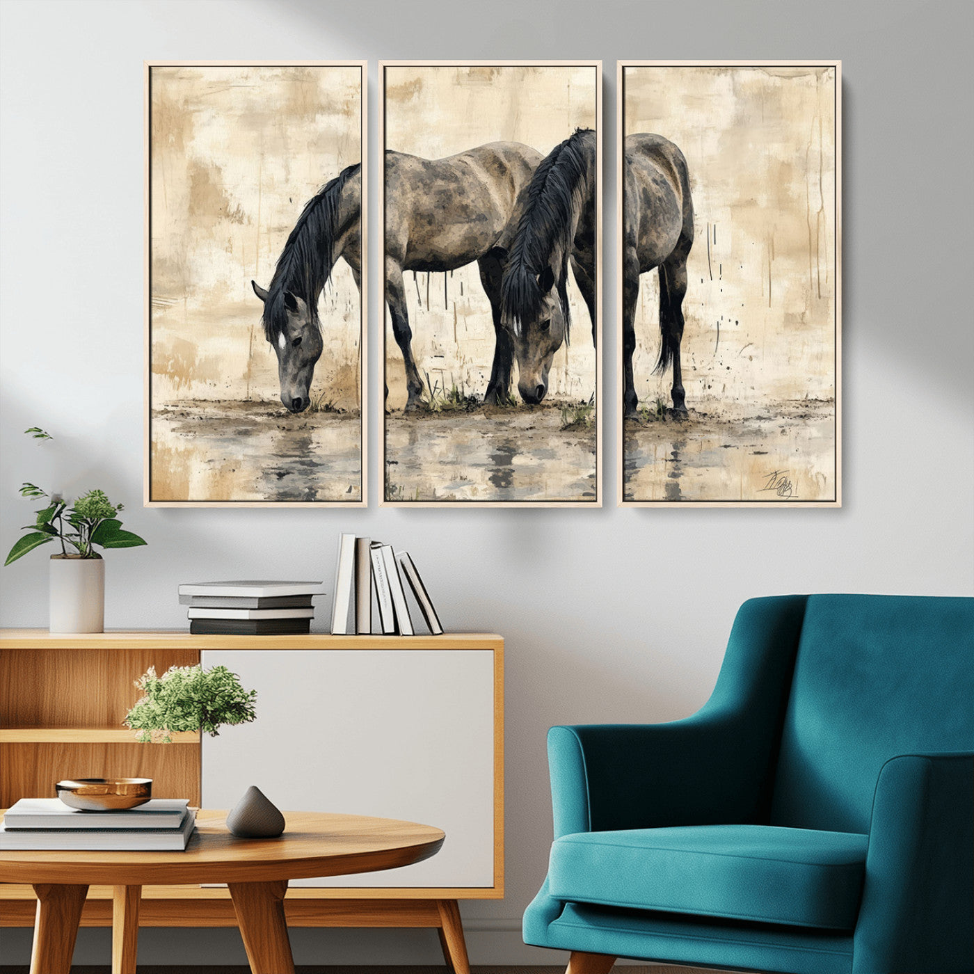 -Chinese Style Abstract Black Horses Wall Art Canvas Print - Abstract Horse Wall Art Canvas Print