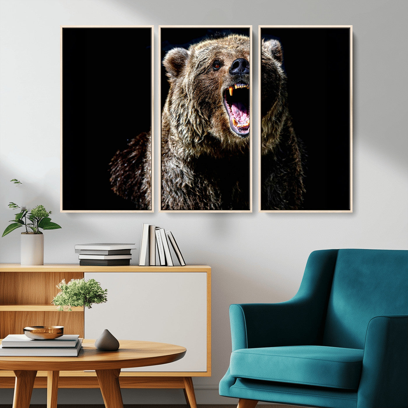 -Grizzly Bear Canvas Print | Wildlife Wall Art for Cabin Decor | Ready to Hang Framed
