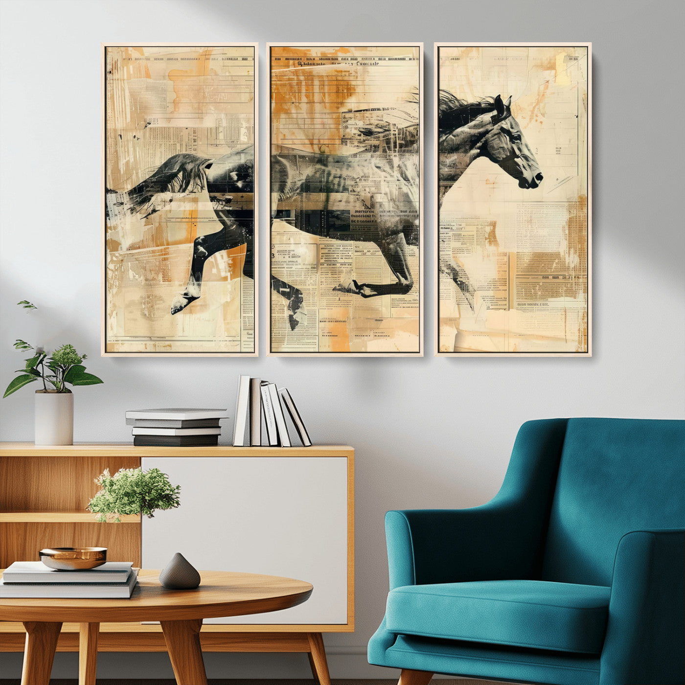 -Chines Style Running Horse Western Wall Art | Farmhouse Wall Decor | Ready to Hang Framed Canvas