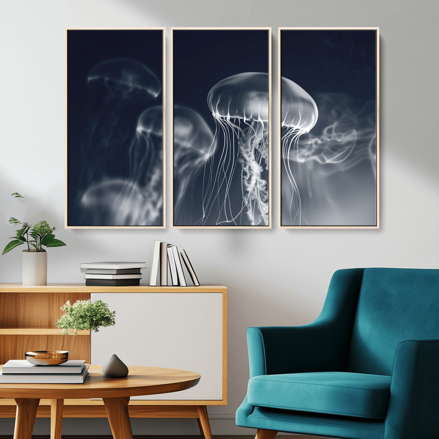 79301-MGV-FC-48X32-3P_Natural-Jellyfish Wall Art Canvas Print, Modern Abstract Jellyfish Wall Decor