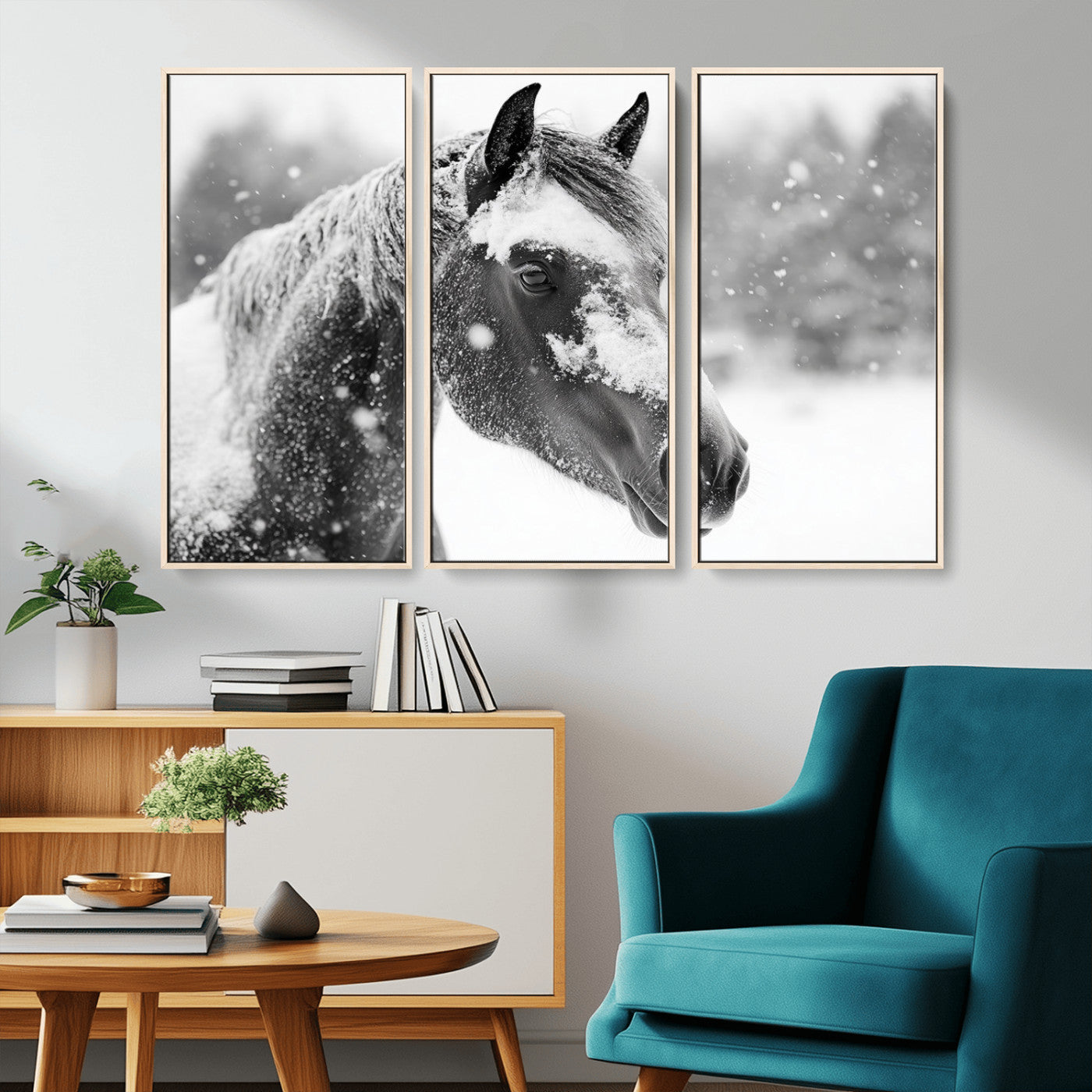 -Black Horse Winter Wall Art | Ready to Hang and Framed | Farmhouse and Western Wall Decor for Living
