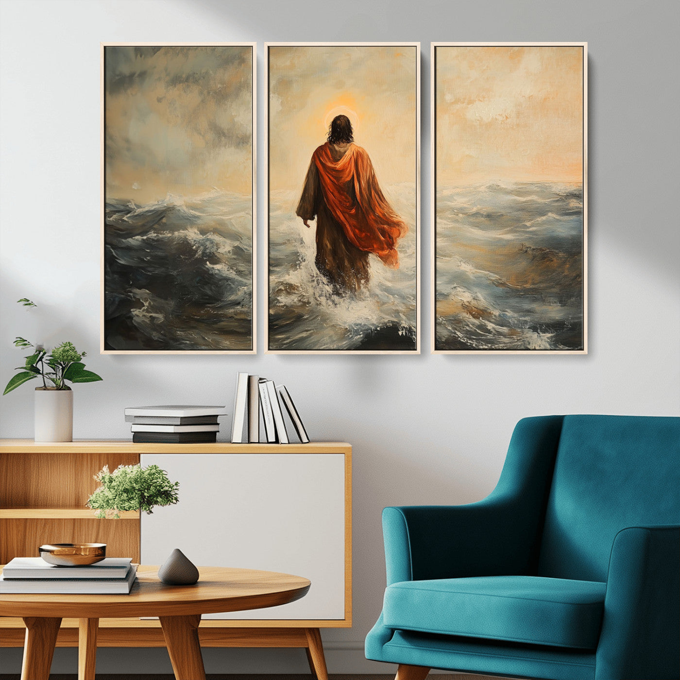 -Jesus Walking on Water, Christian Wall Art, Jesus Christ Walking on Oil Painting Style Print