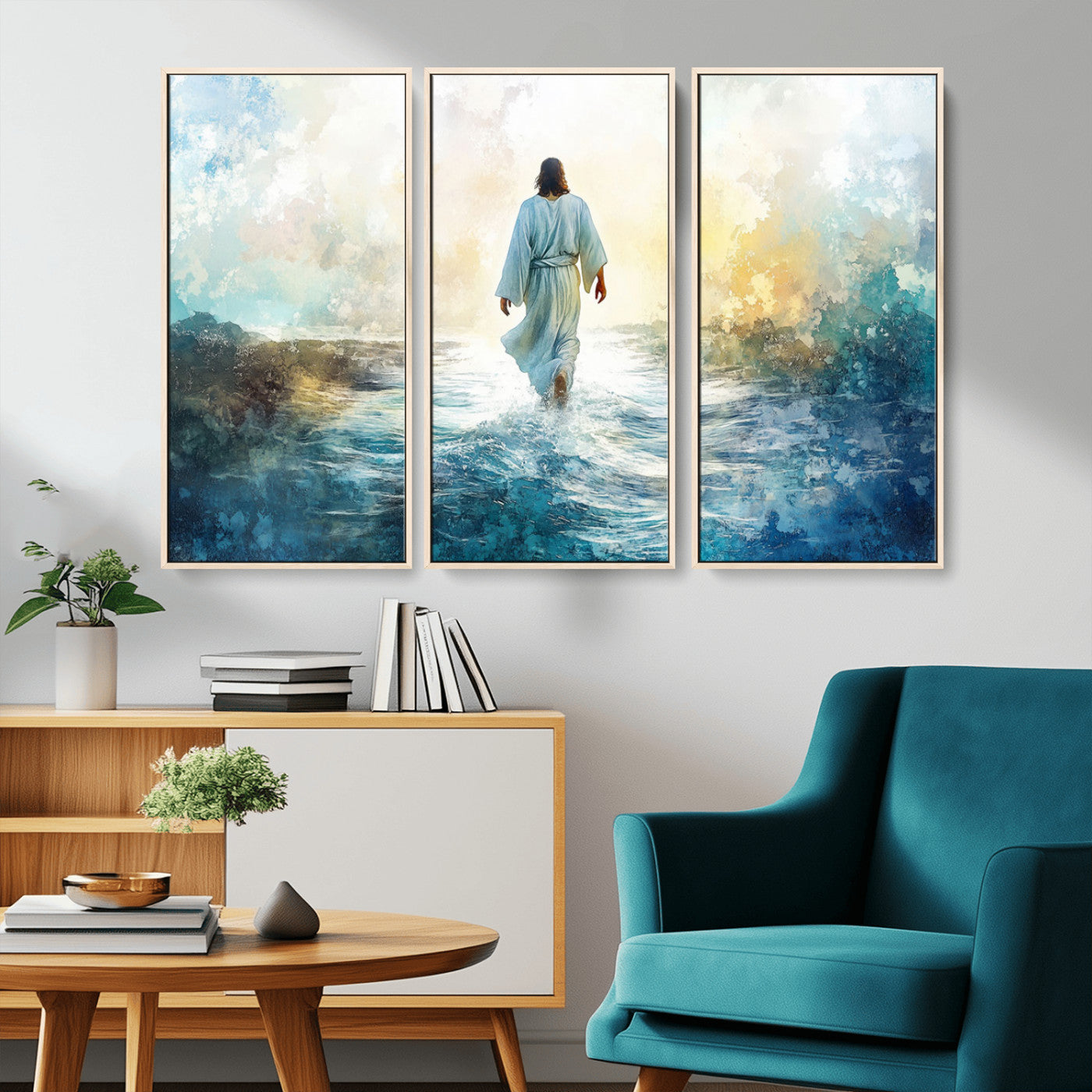 -Watercolor Jesus Walking on Water Canvas Print, Christian Wall Art, Jesus Christ Walking