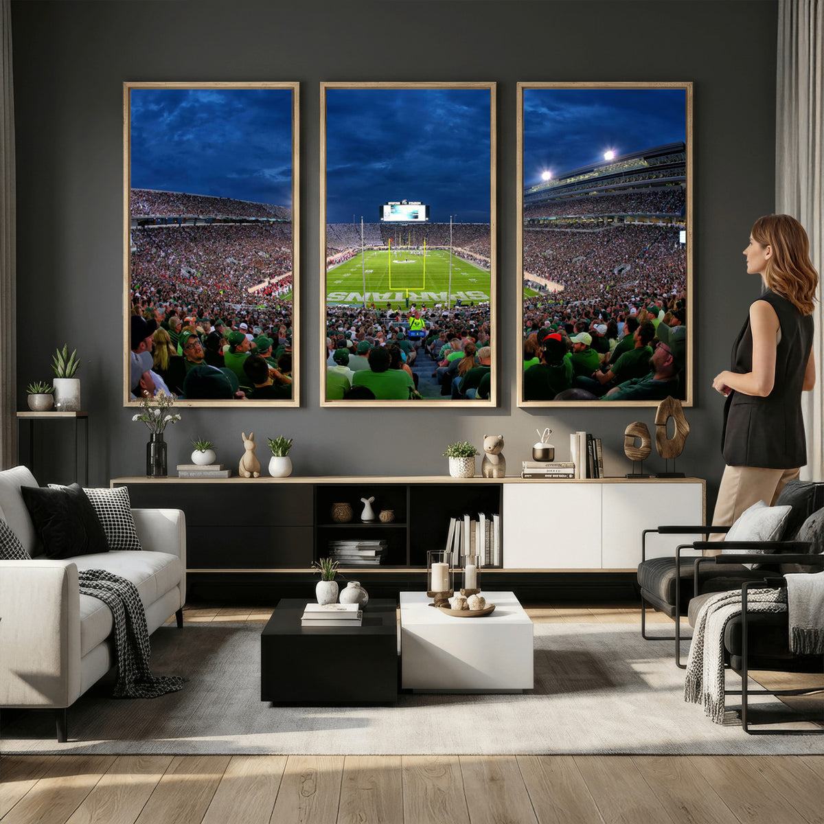 35248-PAN-FL-20X10 - Michigan State Spartans Football Team Print - East Lansing Spartan Stadium Wall Art Canvas Print