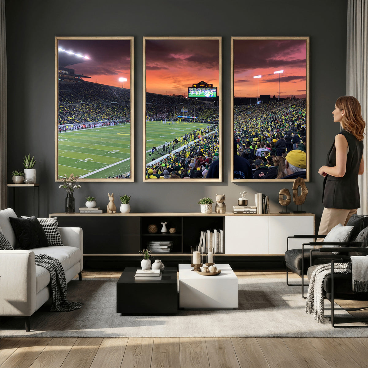 75065-PAN-FL-20X10 - Eugene Autzen Stadium Canvas Wall Art Print – Sunset Over Iconic Football Field Wall Decor for Home