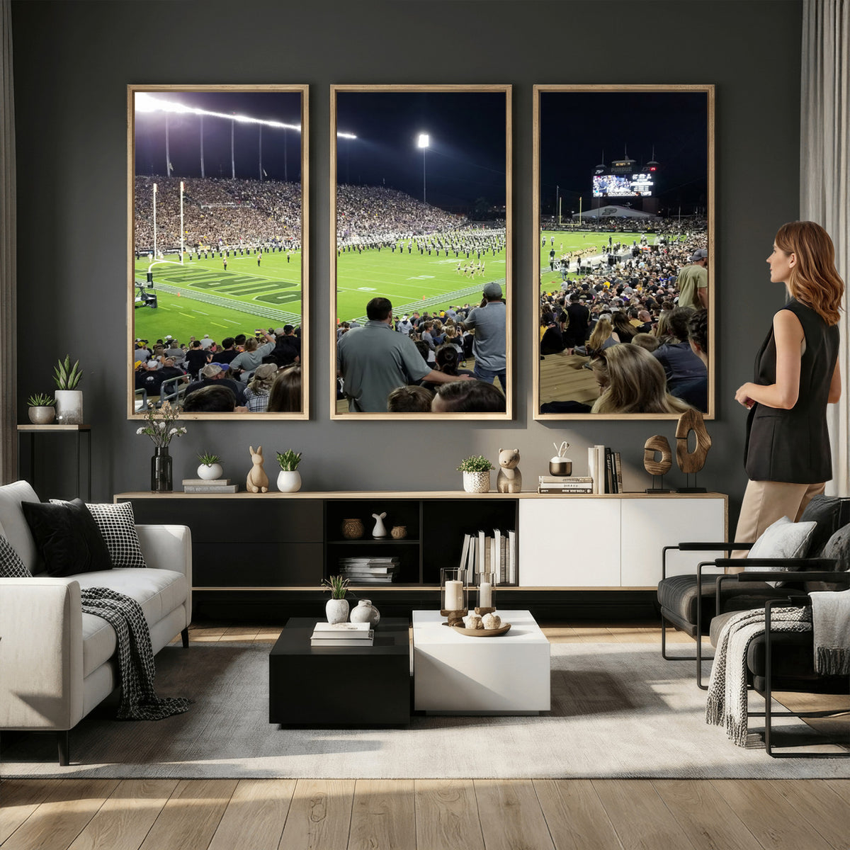 56796-PAN-FL-20X10 - Purdue University Boilermakers Football Team Print - West Lafayette Ross-Ade Stadium Wall Art Canvas