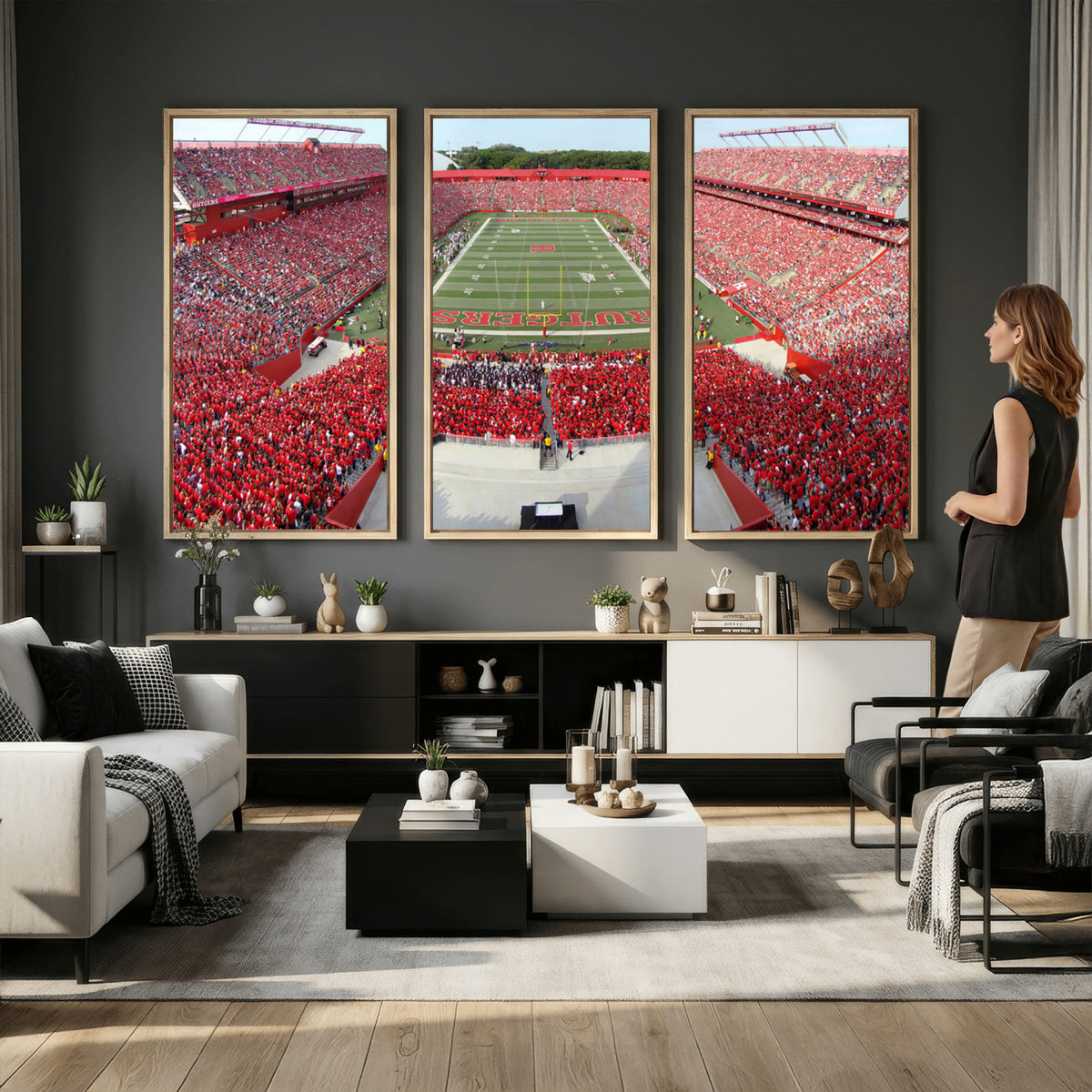 90818-PAN-FL-20X10 - Rutgers Scarlet Knights Football Team Print - Piscataway SHI Stadium Wall Art Canvas Print
