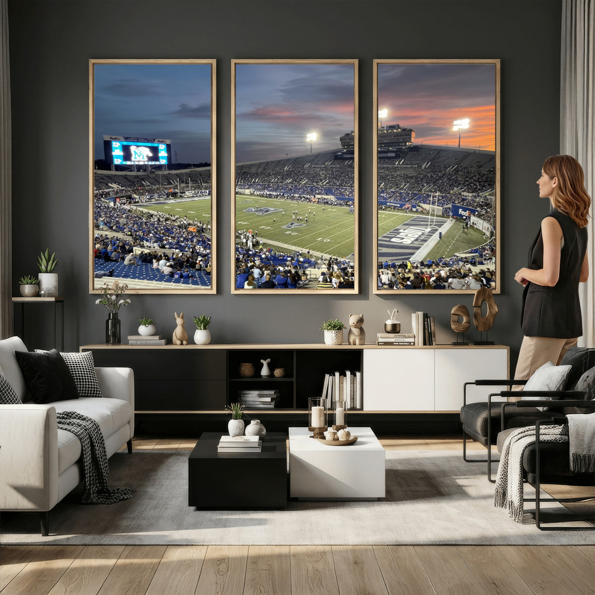 64409-PAN-FL-20X10 - Memphis Tigers Football Team Print - Memphis Simmons Bank Liberty Stadium Wall Art Canvas Print