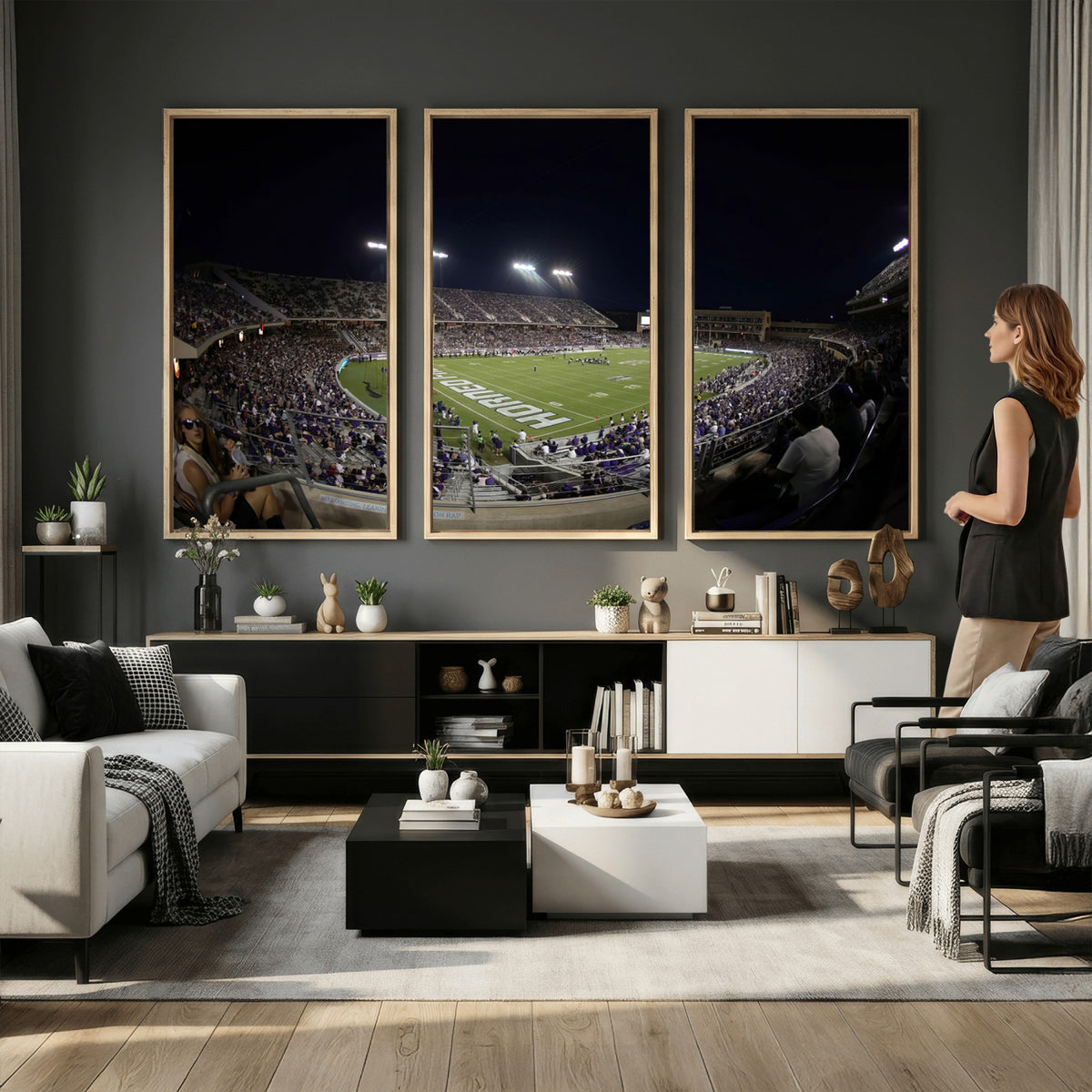 59222-PAN-FL-20X10 - TCU Horned Frogs Football Team Print - Fort Worth Amon G. Carter Stadium Wall Art Canvas Print.