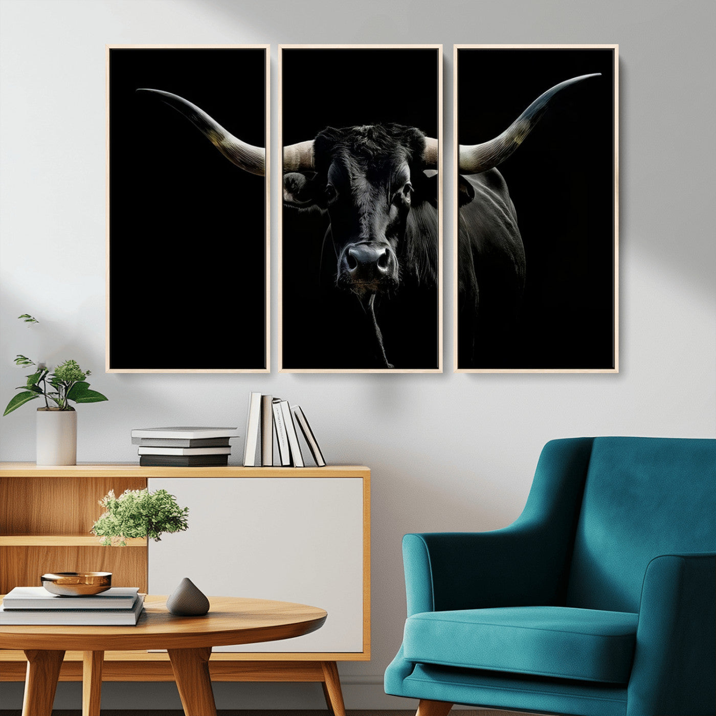 20679-MGV-CV-36X24-Texas Black Longhorn Bull Wall Art Canvas Print - Western Texas Cattle Rustic Decor Print - Longhorn