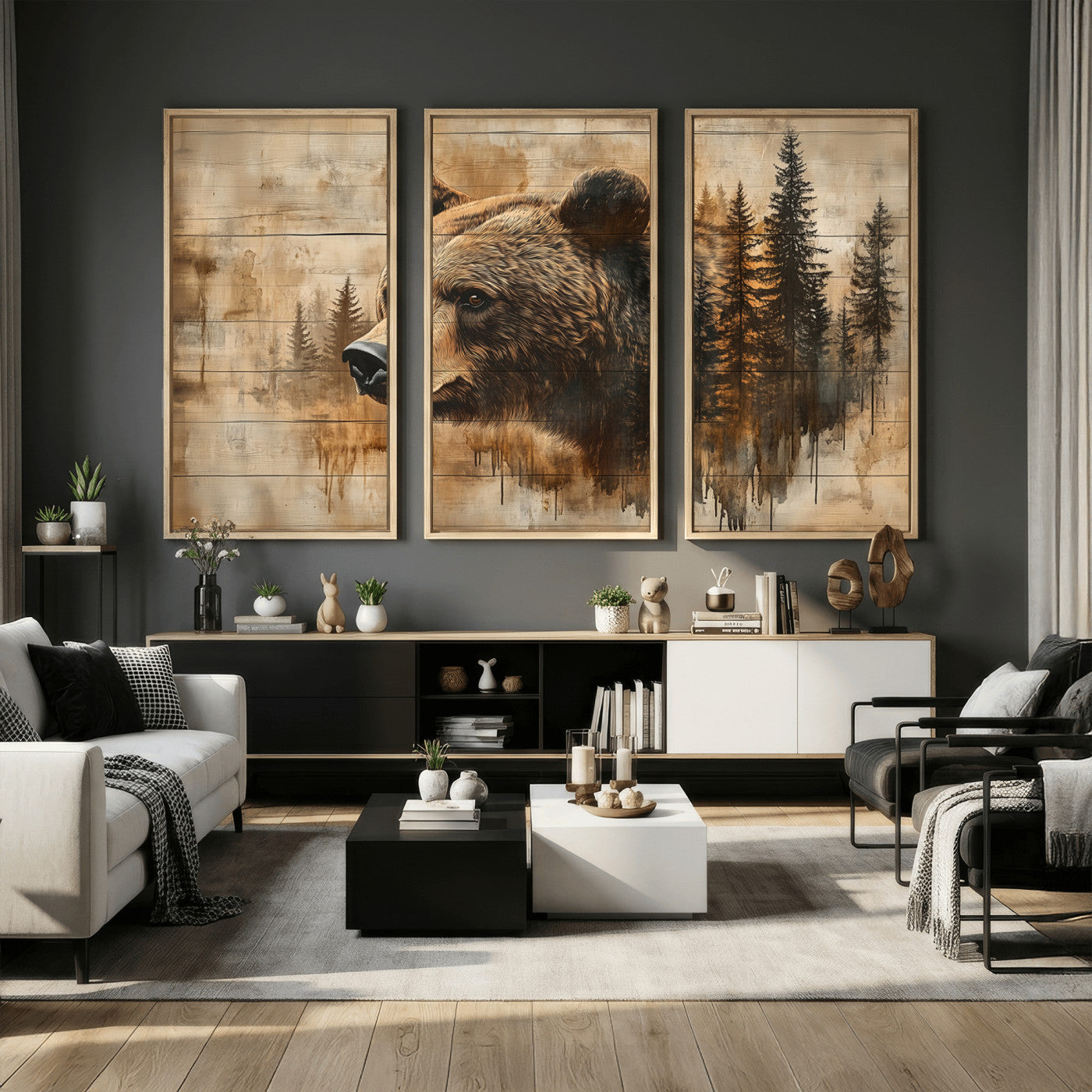48378-MGV-CV-36X24 - Rustic Grizzly Bear Wall Art, Abstract Grizzly 399 Bear Wall Art Canvas Print - Woodland Wildlife