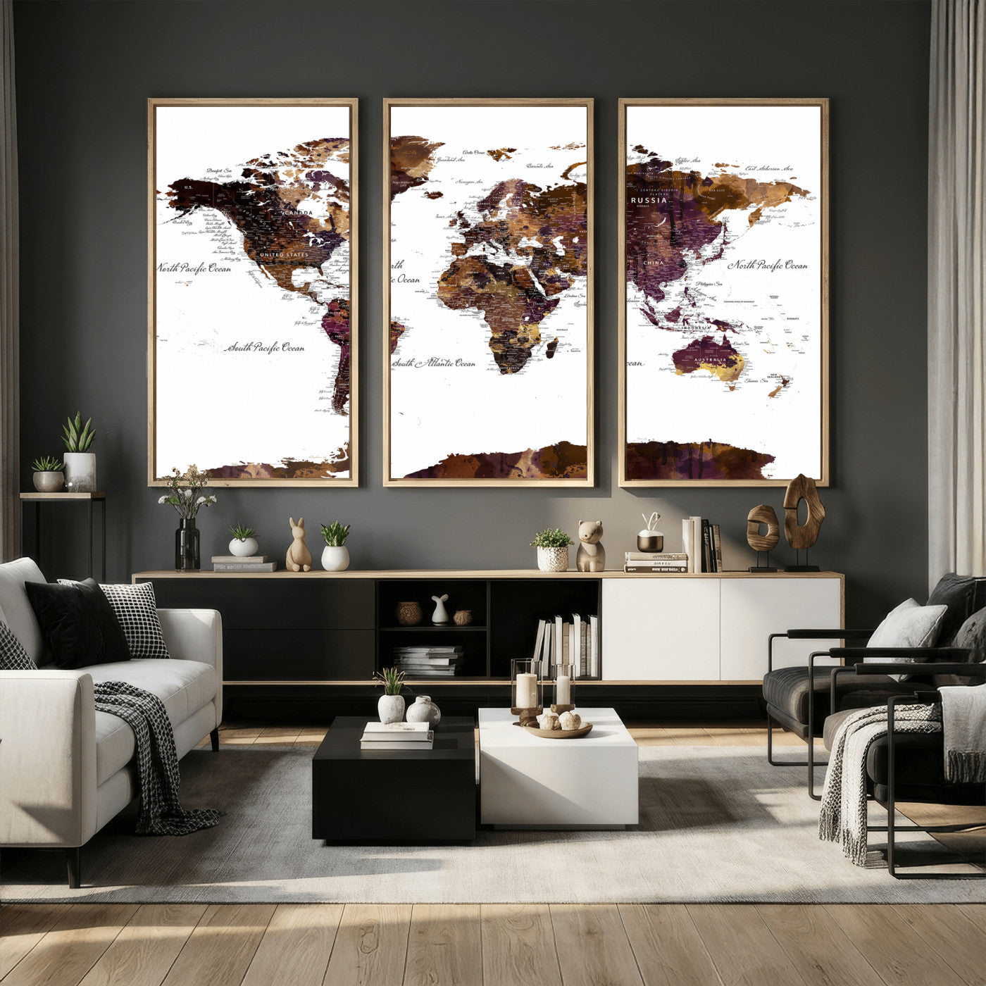 50611-MGV-CV-36X24 - Push Pin World Map Canvas Print – Framed Wall Art for Couples to Track Their Travels – Anniversary