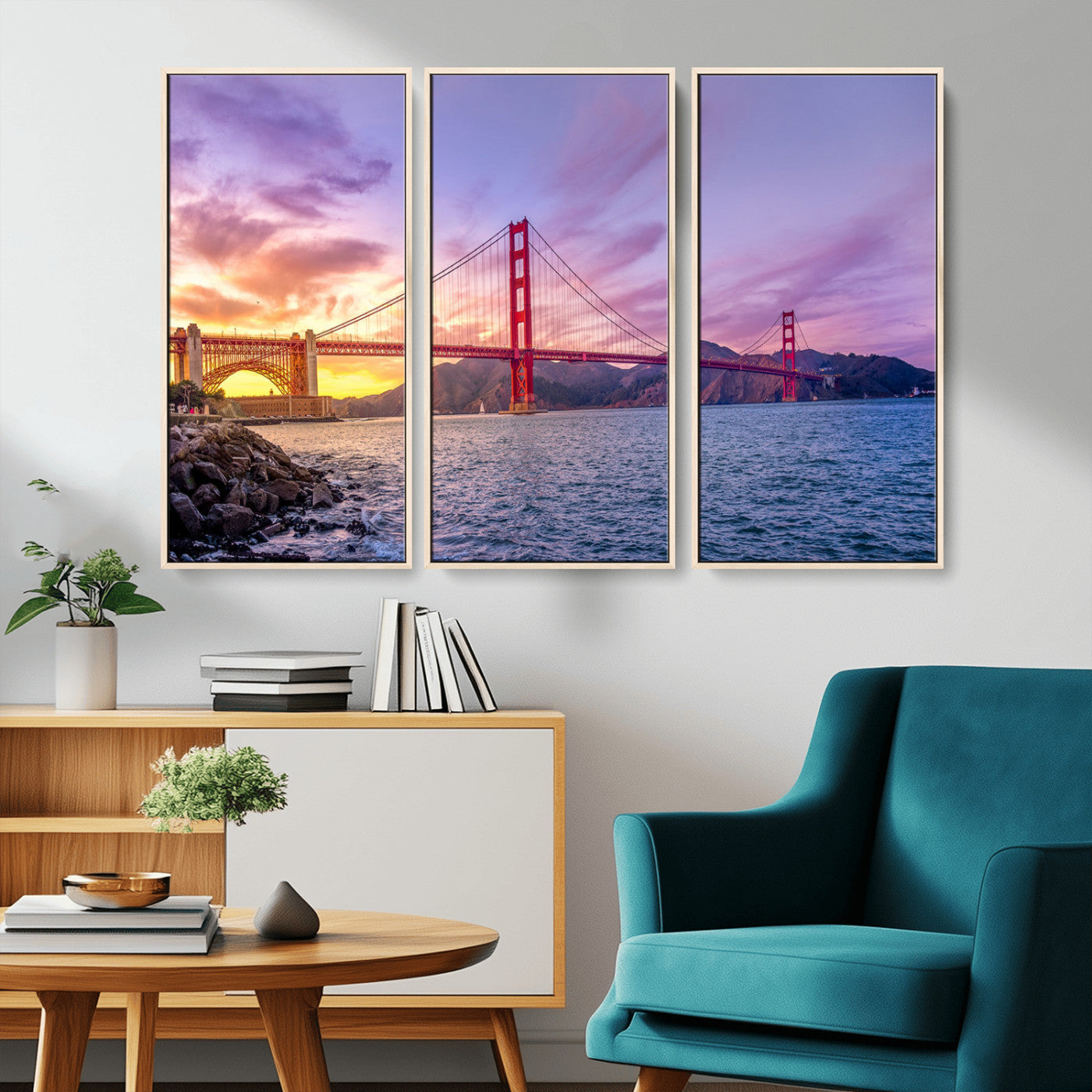 -Golden Gate Bridge Wall Art Canvas Print – Framed San Francisco Sunset Scene with Cityscape Artwork for Home, Office