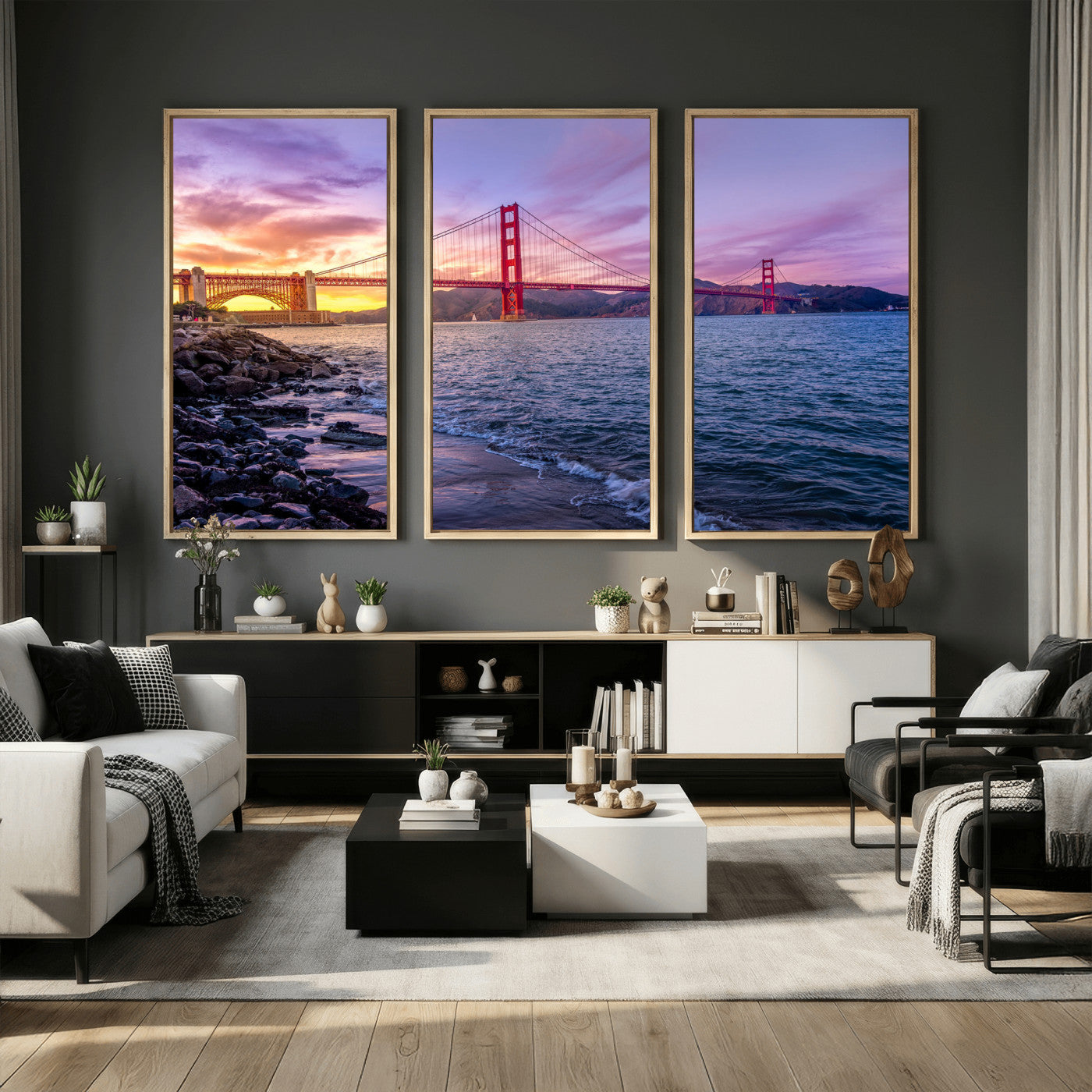 24256-MGV-CV-36X24 - Golden Gate Bridge Wall Art Print, San Francisco Sunset Canvas Wall Art, Cityscape Canvas Print for