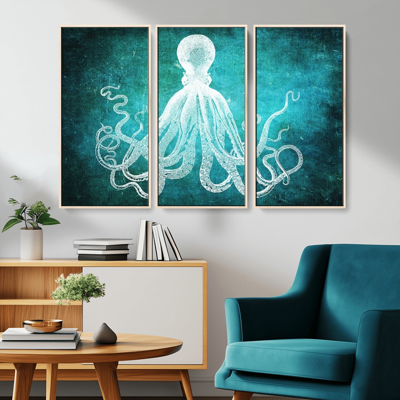 20773-MGV-CV-36X24-Green Octopus Abstract Wall Art Canvas Print