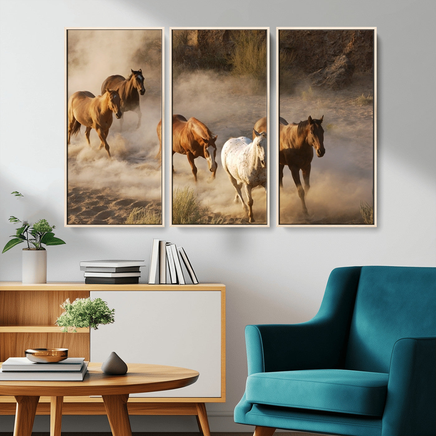-Large Wall Art 5 Horses Running on Sand Canvas Print