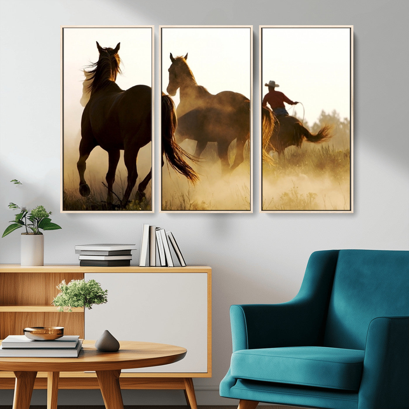 -Horses and Cowboys Wall Art Canvas Print