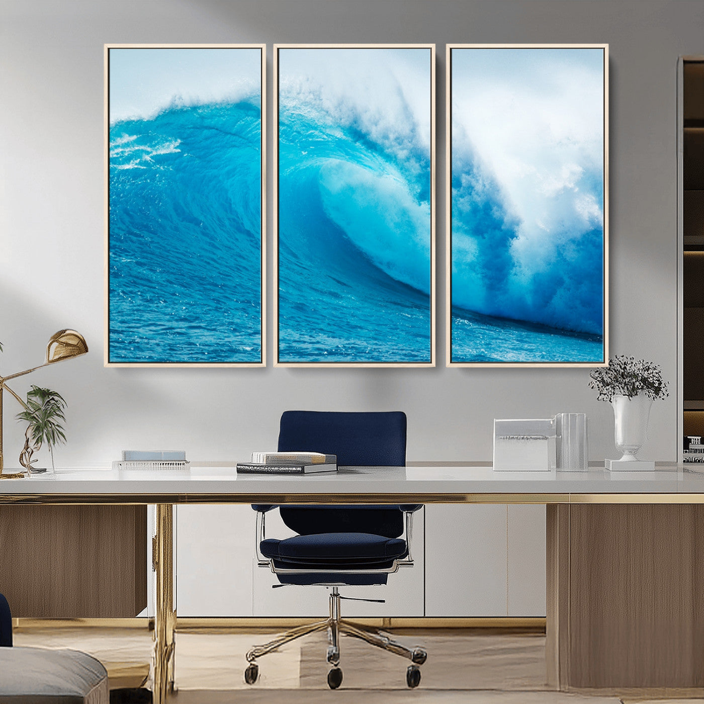 13117-MGV-FC-48X32-3P_Natural-Big Ocean Surfing Wave Wall Art Canvas Print