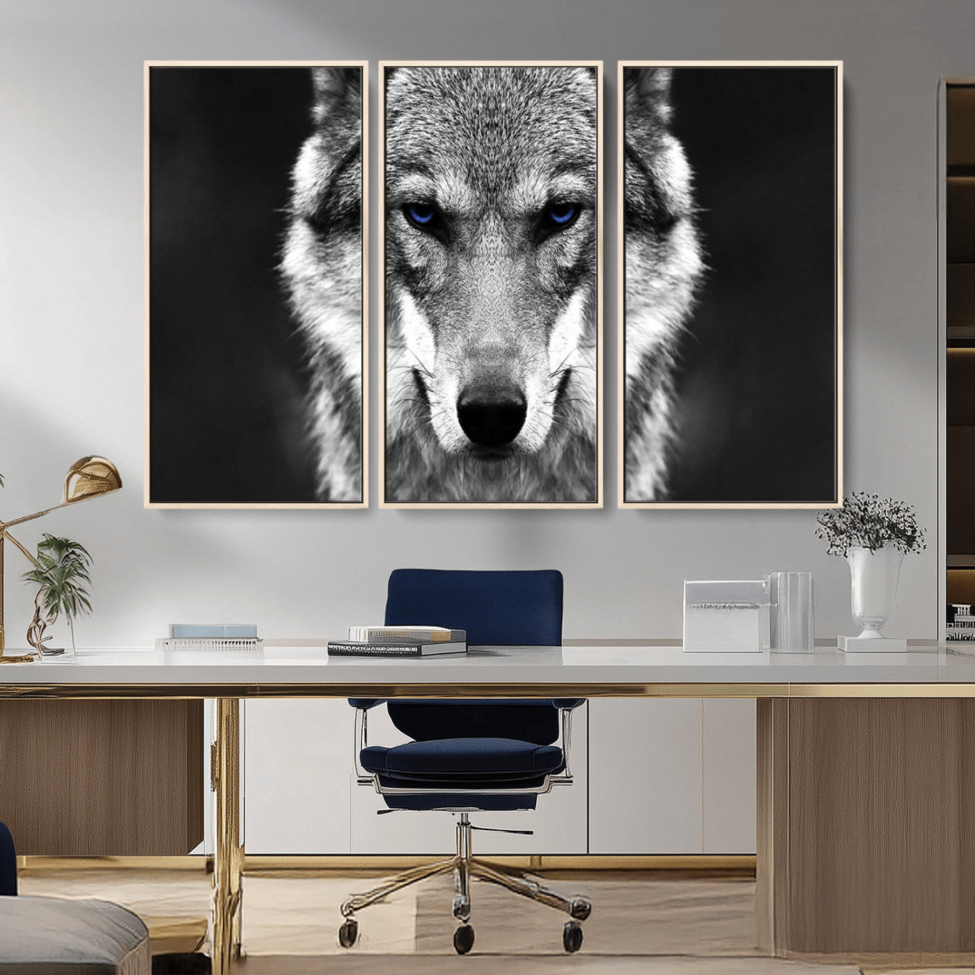 -Black and White Wild Wolf Wall Art Canvas Print
