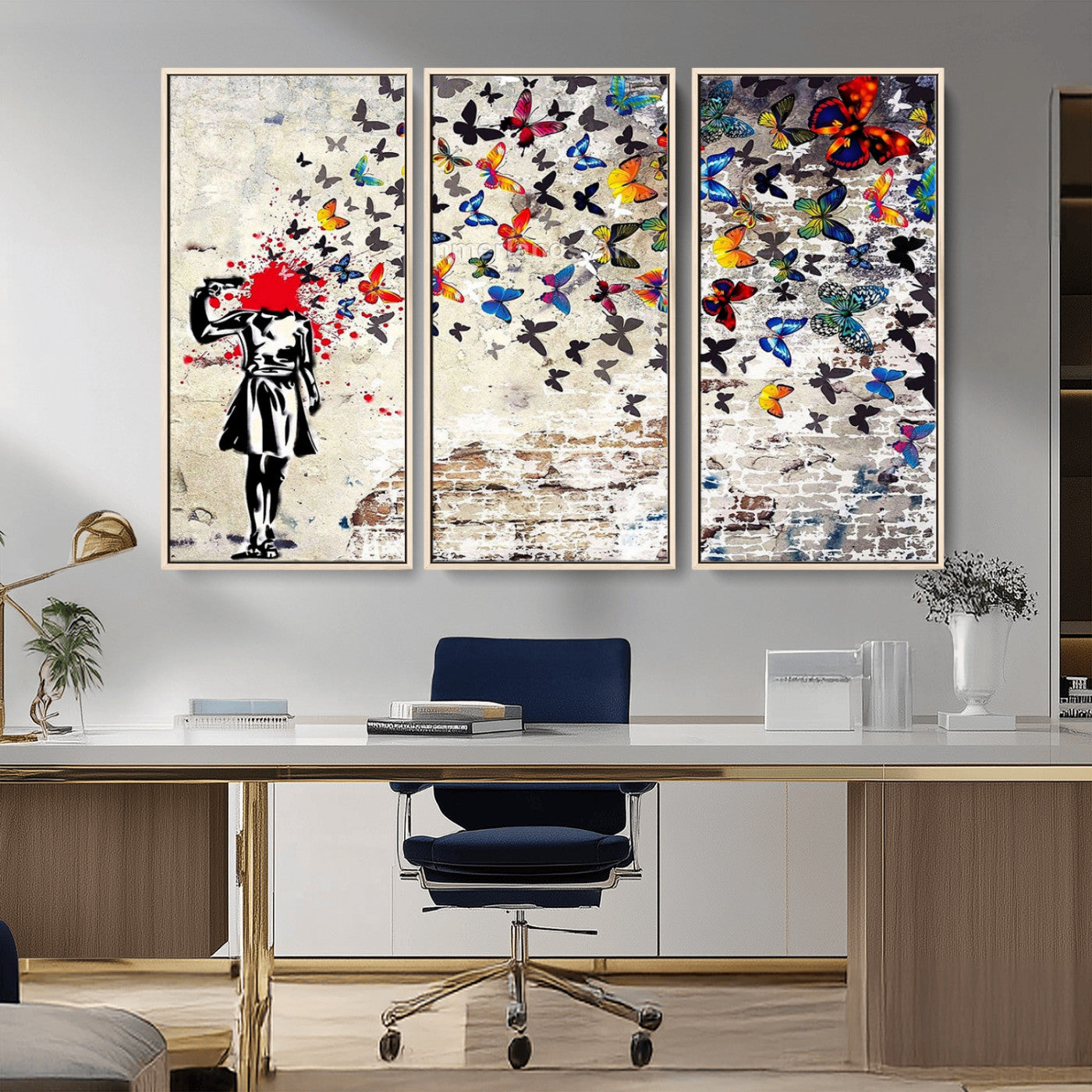 -Banksy Art Butterfly Girl Explosion Canvas Art – Vibrant Urban Graffiti for Modern Interiors - Ready