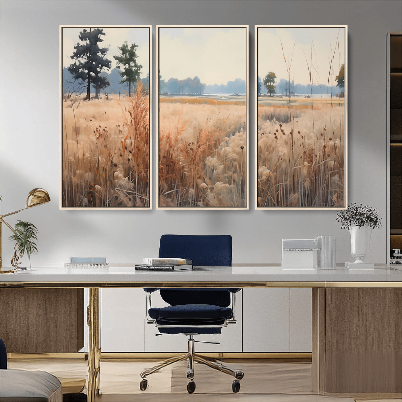 98822-MGV-CV-36X24-Golden Fields Canvas Wall Art Print – Serene Landscape of Nature’s Tranquility in Minimalist Modern