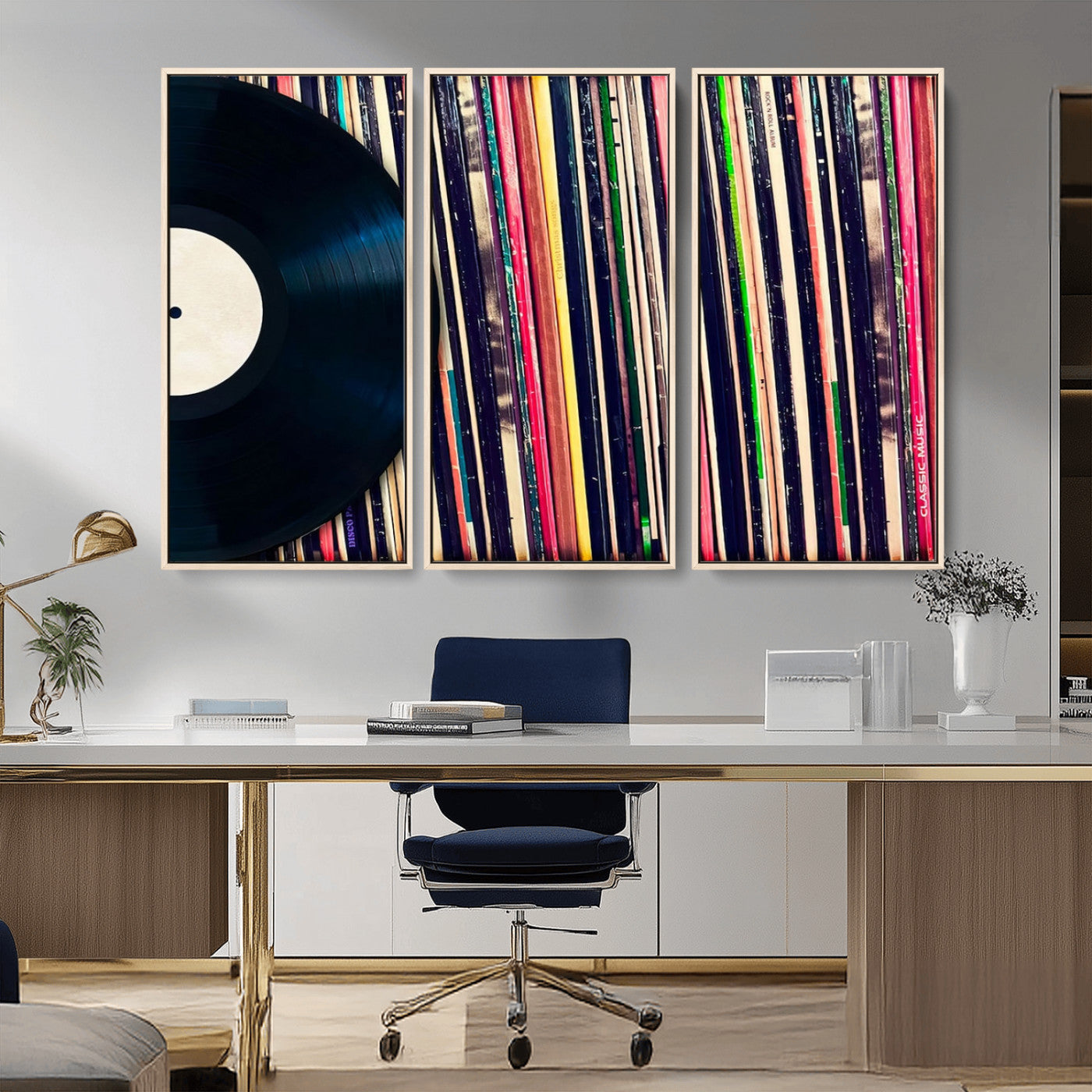 -Vinyl Record and Album Collection Canvas Wall Art - Retro Music Decor, Vintage Vinyl, Vinyl Record