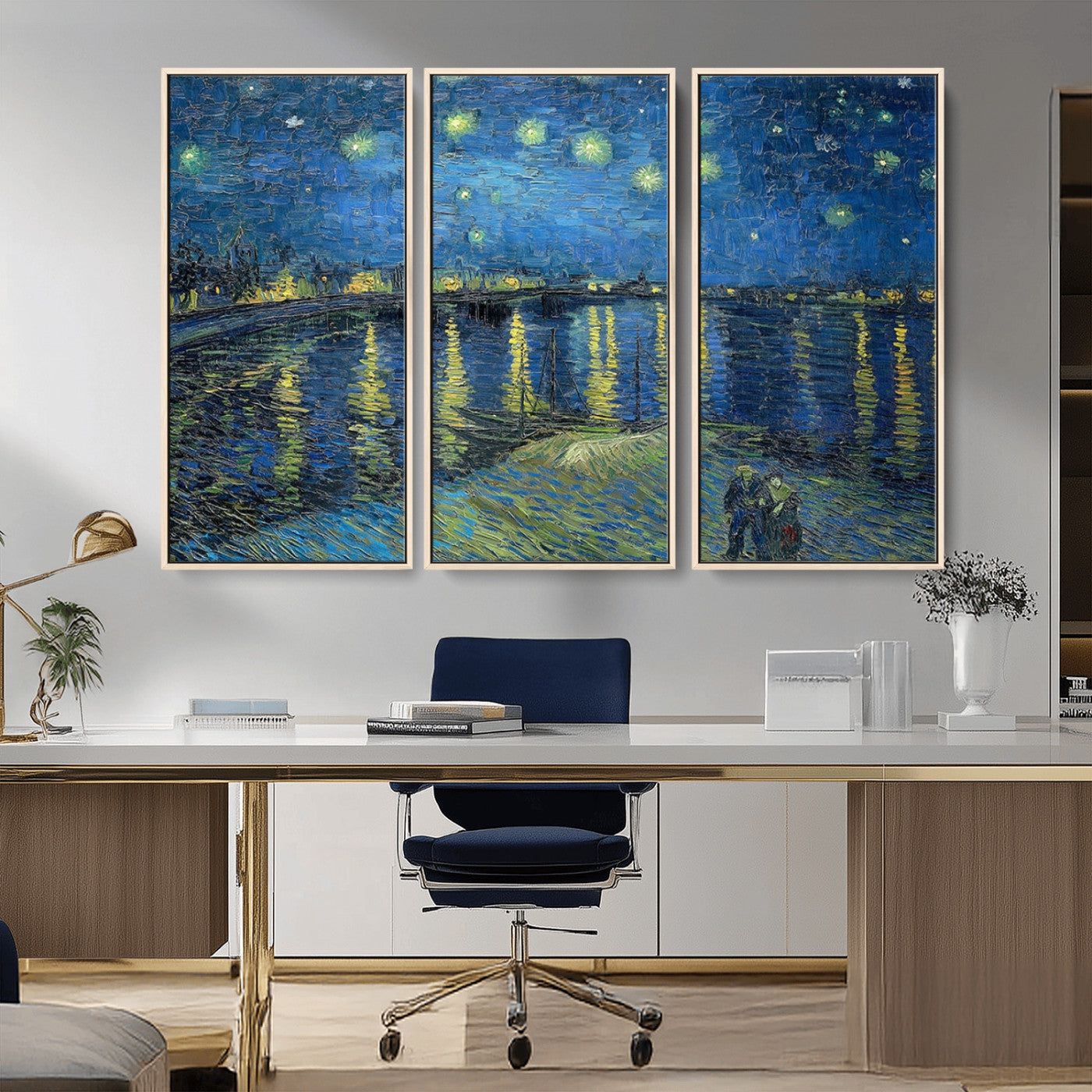 94605-MGV-CV-36X24-Vincent van Gogh Starry Night over the Rhone Abstract Wall Art Canvas, Starry Night Canvas Print