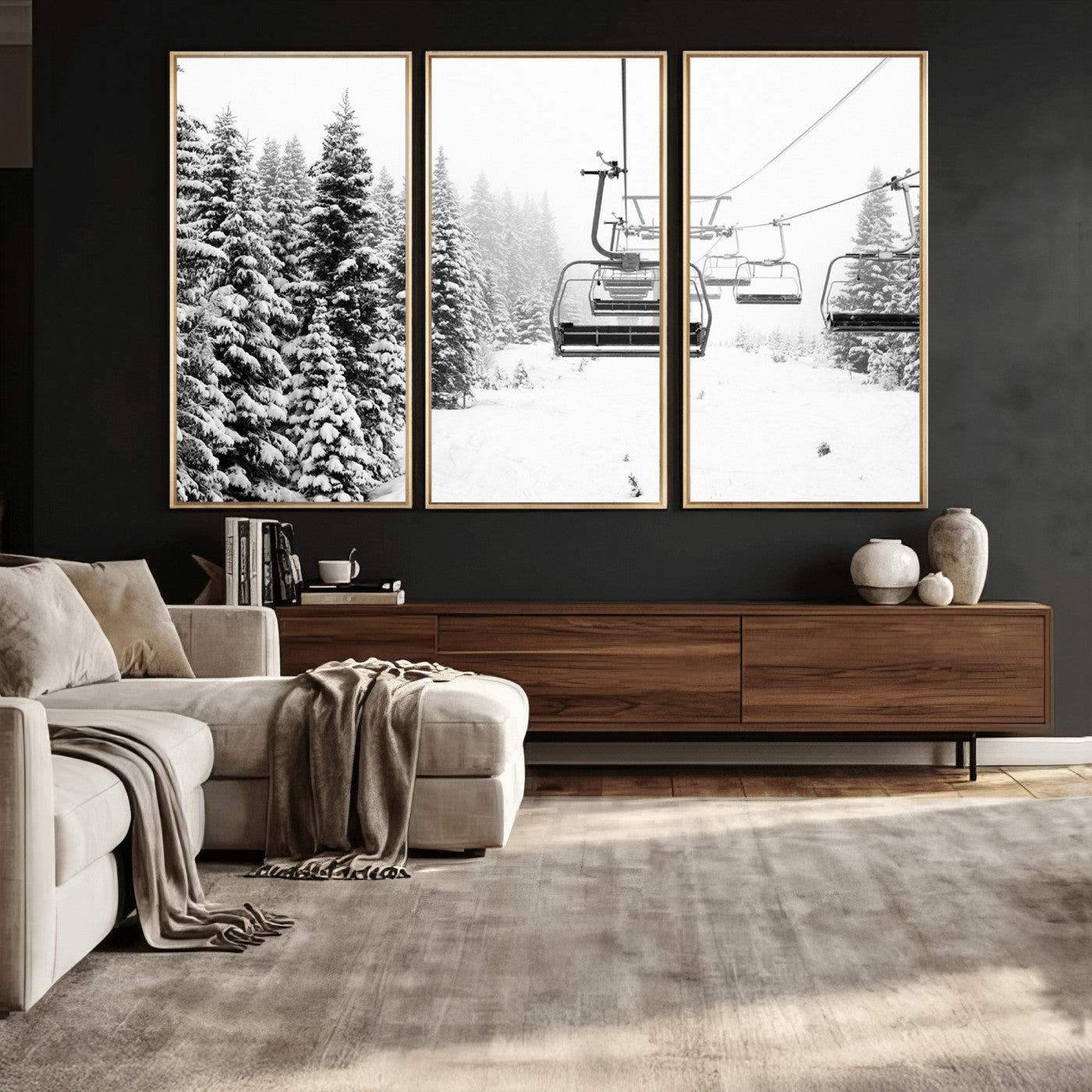 70609-MGV-CV-36X24 - Ski Wall Art - Ski Lift Wall Art Canvas Print Snow Covered Spruce Trees Winter Wall Art Ski Skier