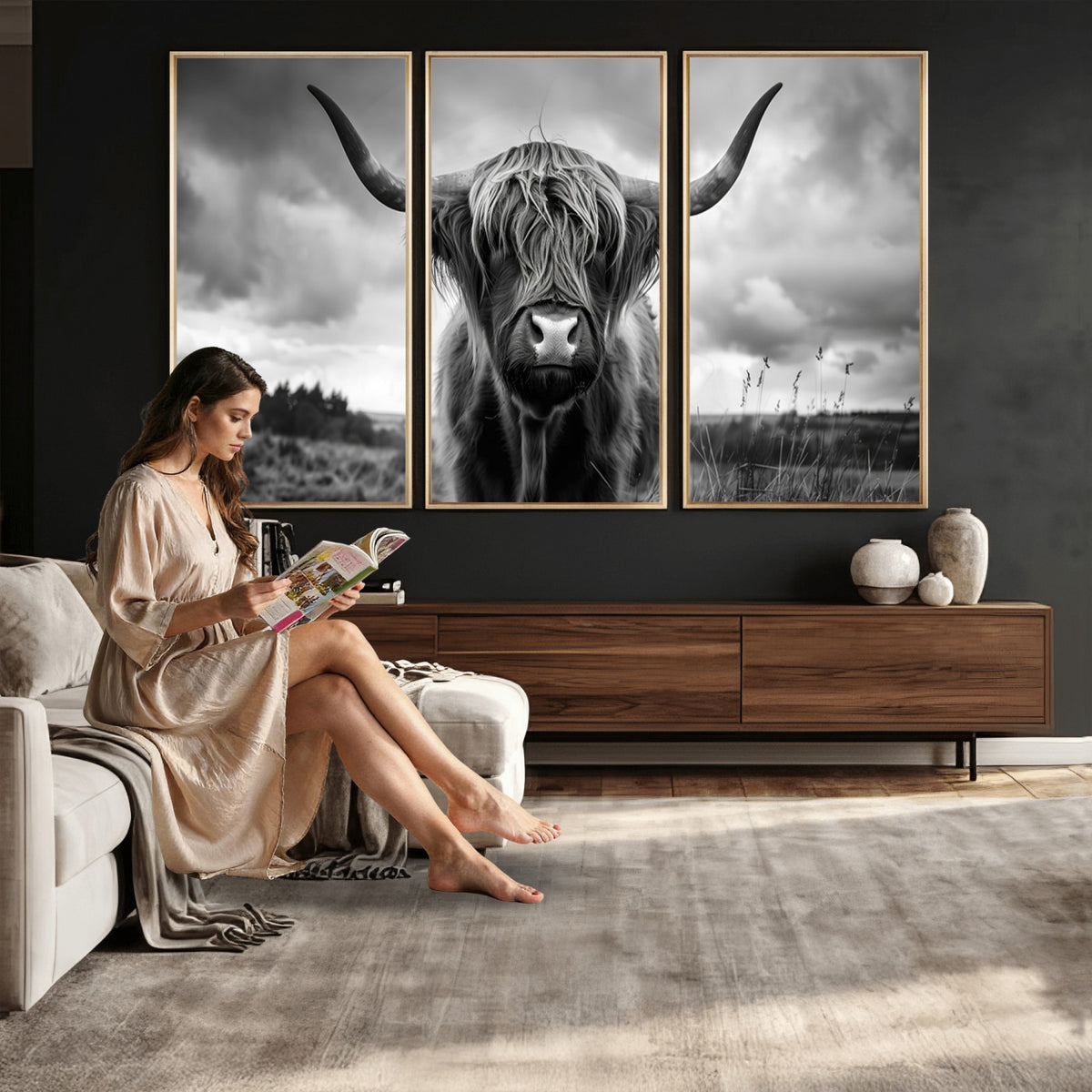 17924-_Poster-30x20 - Scottish Cow Wall Art Canvas Print, Longhorn Wall Art