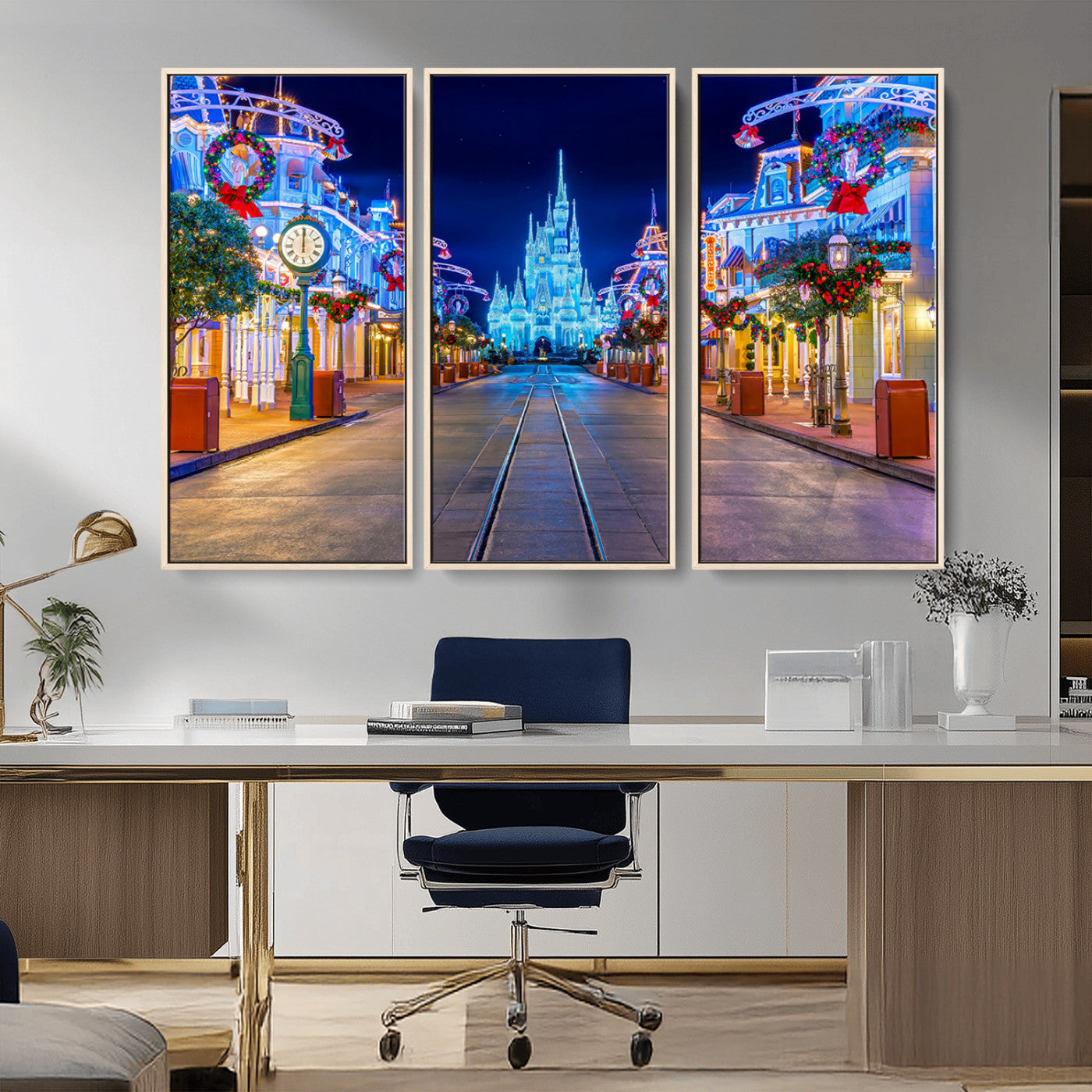 12470-MGV-CV-36X24-Disney Castle Wall Art – Large Magic Kingdom Canvas Artwork, Fairytale Design, Kids Room Christmas Decor for Home, Office