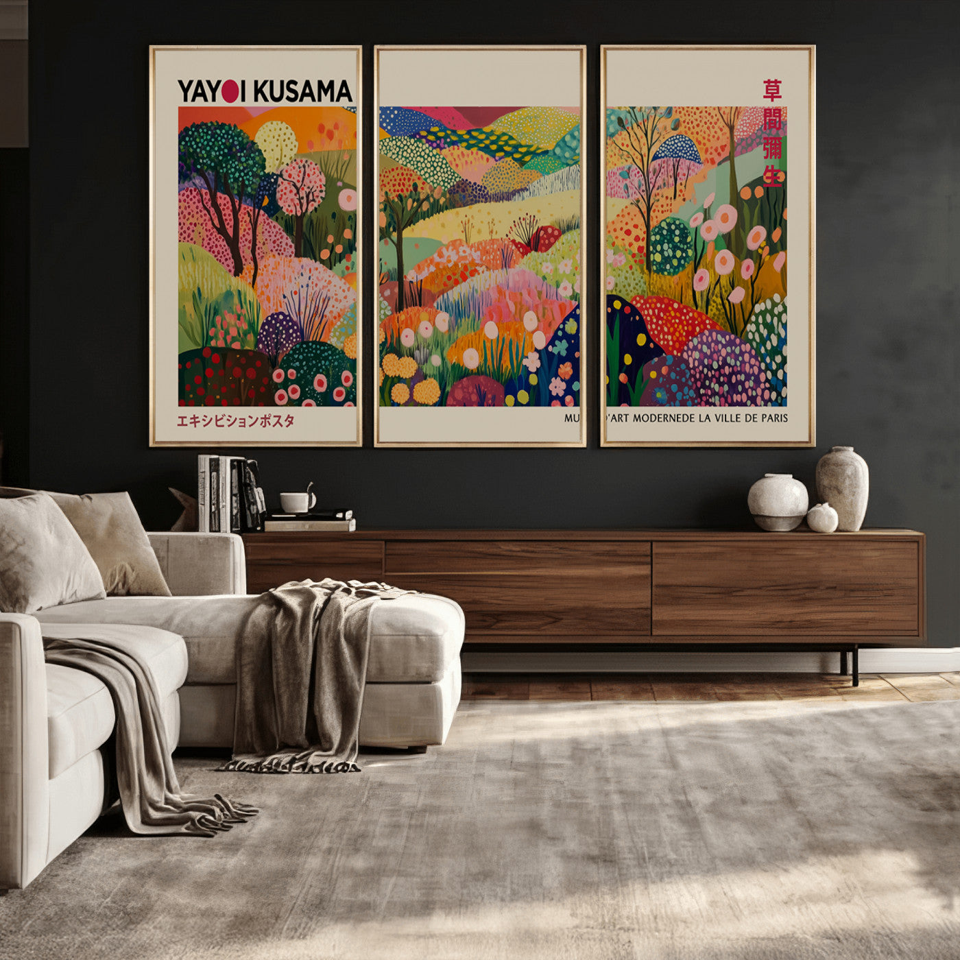 98921-MGV-CV-36X24 - Framed Yayoi Kusama 1986 Wall Art Print – Japanese Wall Art Print, Wabi Sabi Yayoi Kusama Print