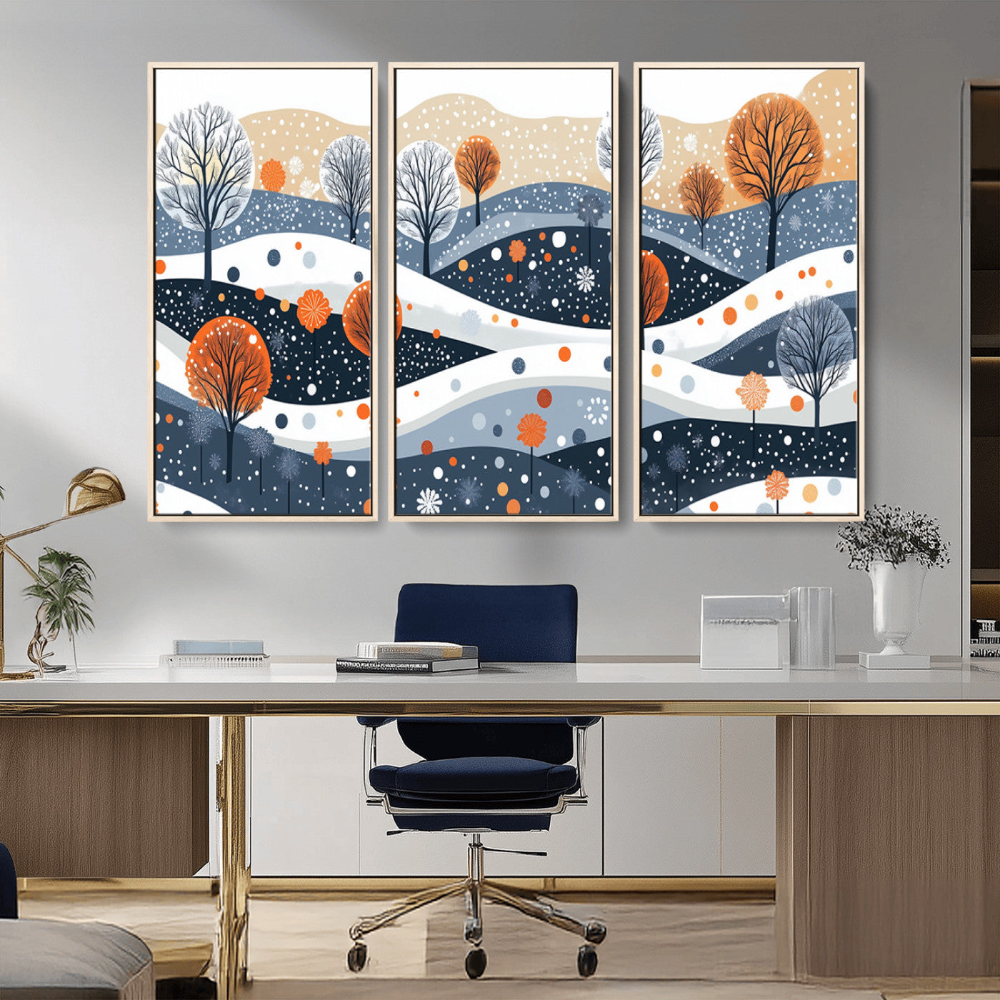 22651-MGV-CV-36X24-Abstract Winter Landscape Canvas Wall Art Print - Large Colorful Nature Wall Decor