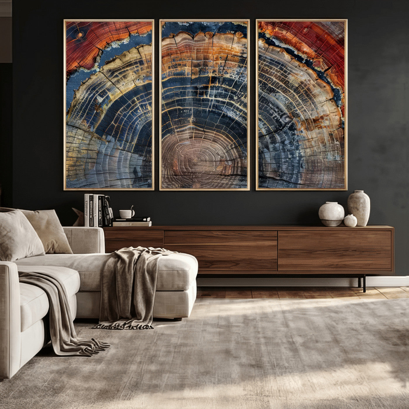 63519-MGV-CV-36X24 - Abstract Tree Ring Wall Art Canvas Print – Colorful Framed Minimalist Nature Tree Rings Home Artwork for Home and Office Decor