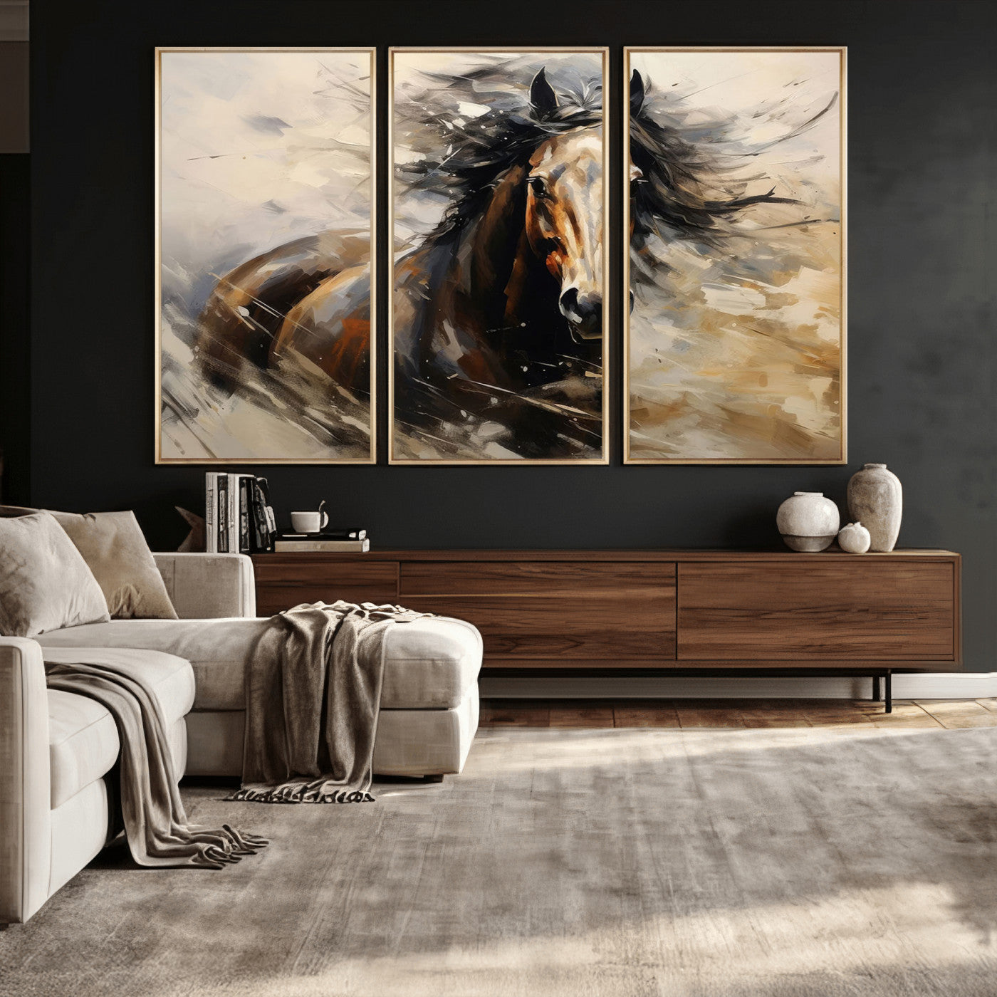 53001-MGV-CV-36X24 - Abstract Wall Art Horse Print - Large Western Horse Canvas - Farmhouse Woodland Wall Art - Framed