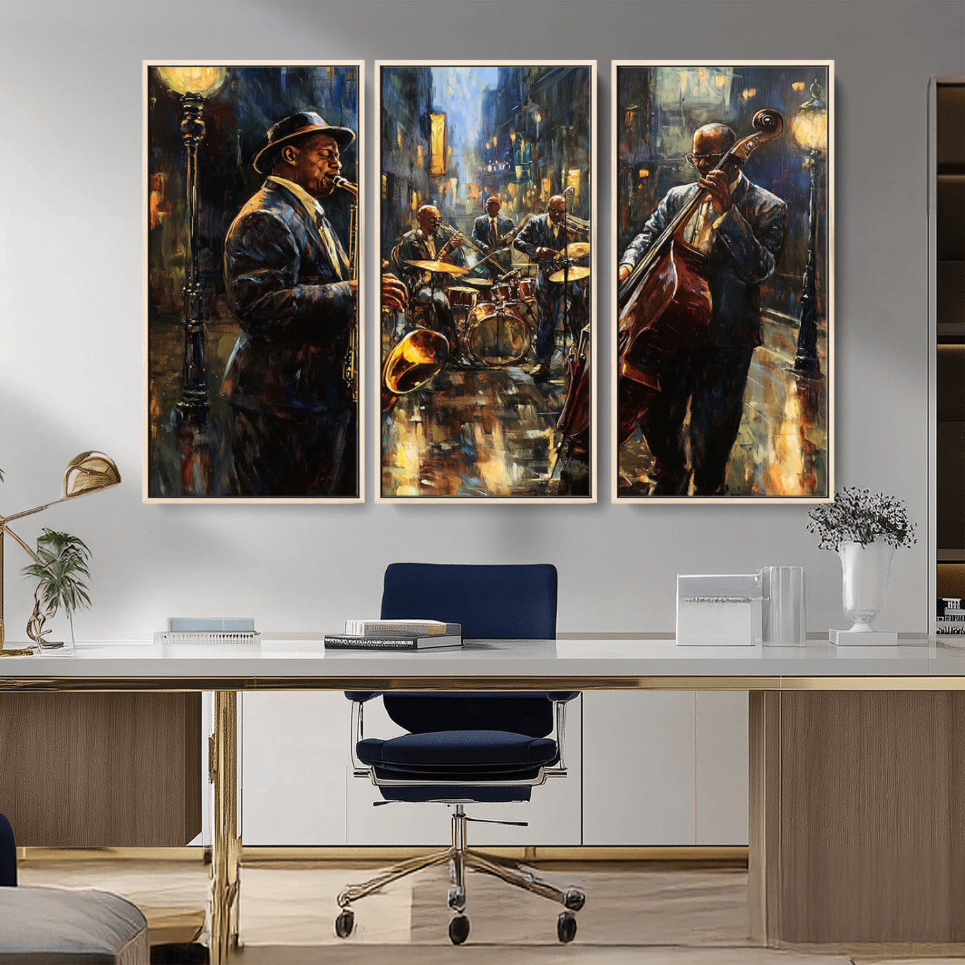 36990-MGV-FC-48X32-3P_Natural-Jazz Canvas Wall Art Print - Abstract African American Music Art - Framed Posters for Living Room or