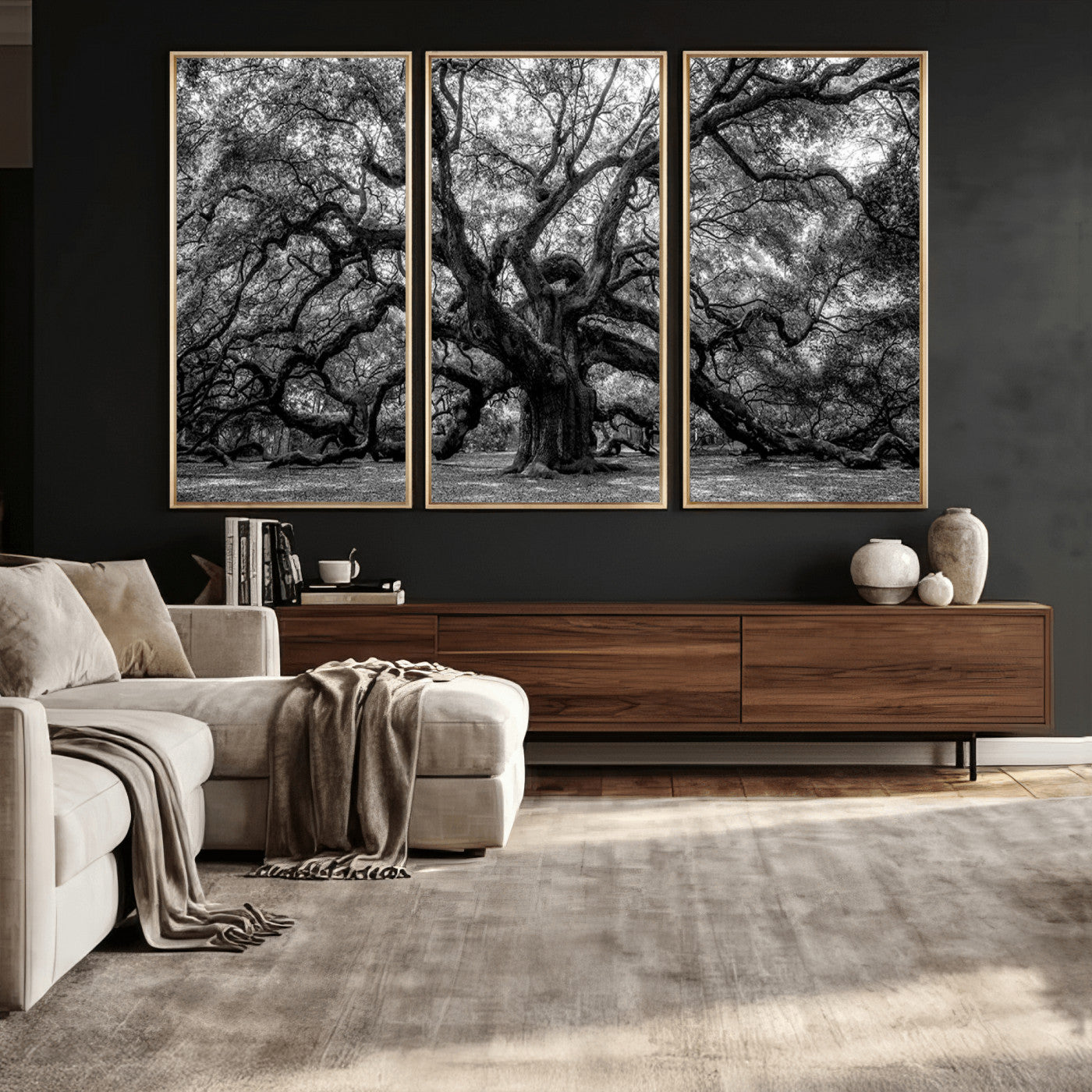 132944706-MGV-CV-36X24 - Black and White Old Angel Oak Tree Wall Art Canvas Print