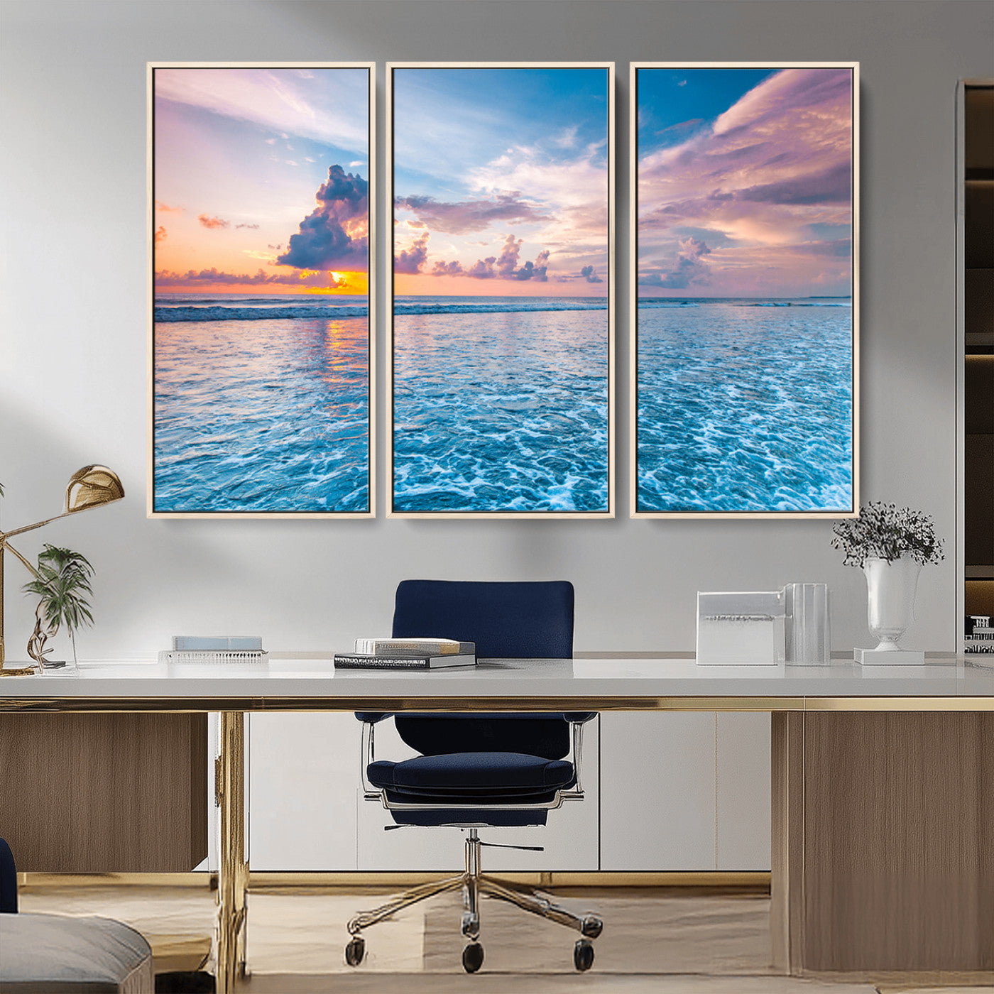 36641-MGV-CV-36X24-Ocean Sunset Canvas Wall Art Print – Tranquil Seascape Vibrant Sky Rolling Waves Coastal Artwork for Home, Office