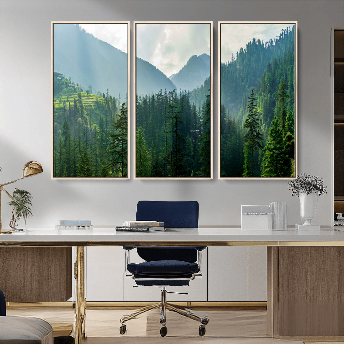 83417191-MGV-CV-36X24-Misty Forest Mountain Wall Art Canvas Print – Framed Serene Nature Scene with Tranquil Valley Artwork for Home, Office