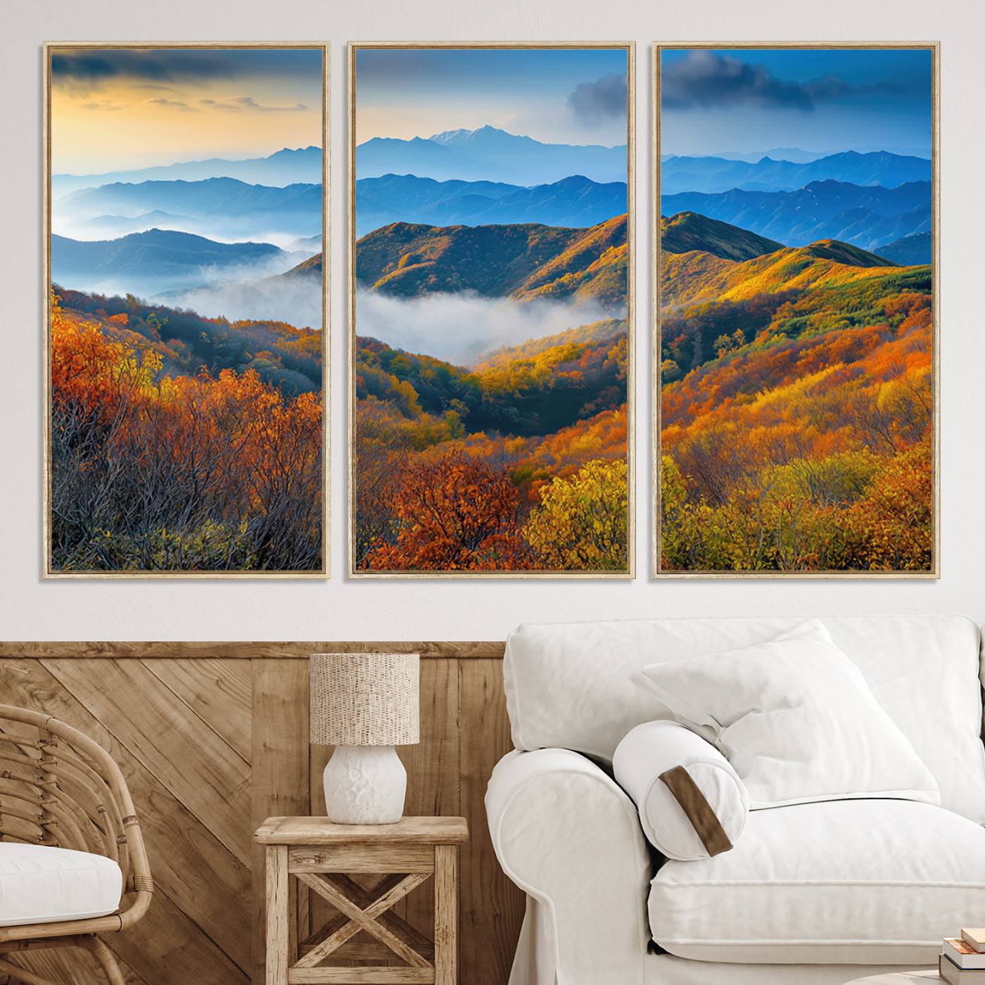 -Autumn Mountains Wall Art Canvas Print, Autumn Mountain Foggy Landscape Wall Art Canvas Print,