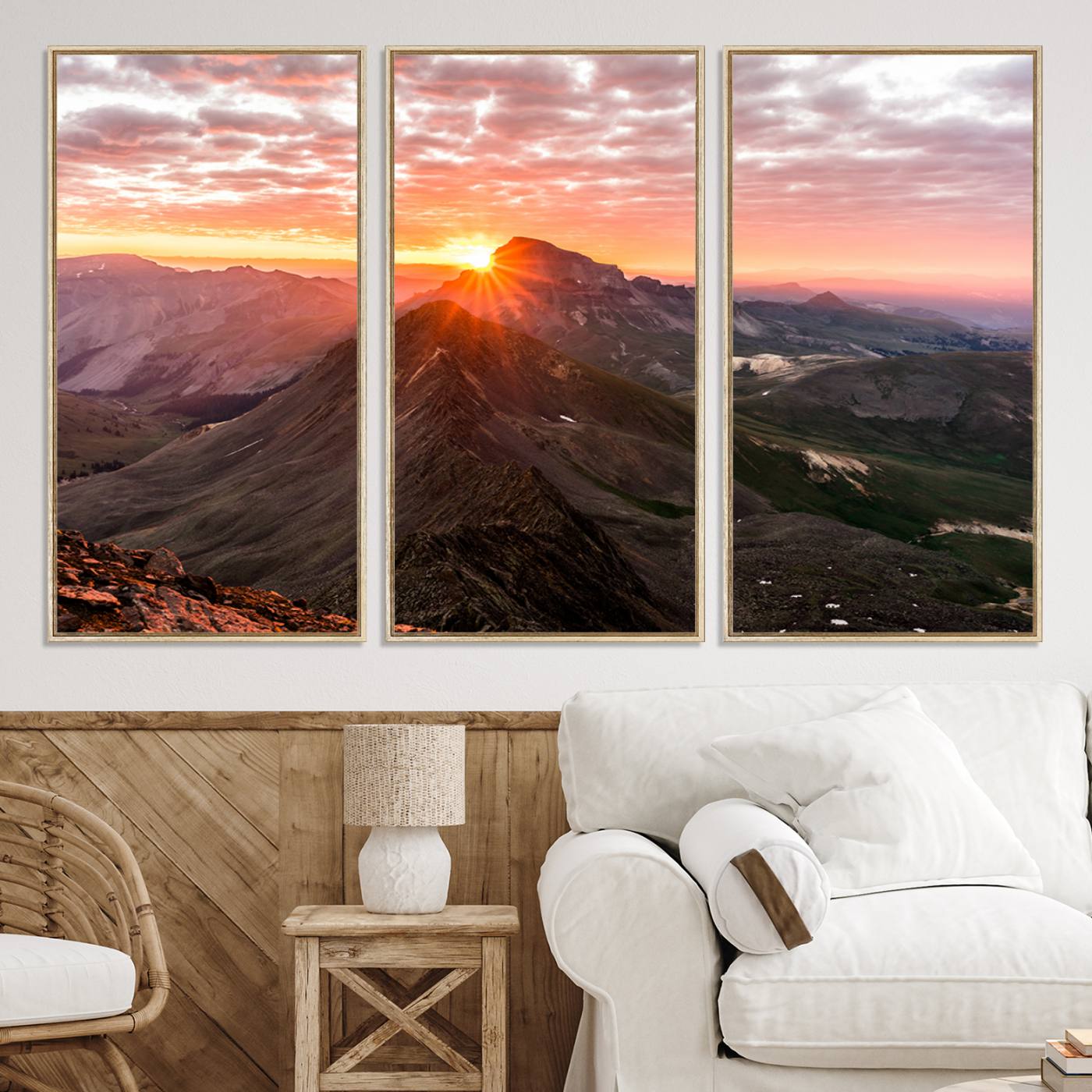 -Mountain Sunrise Wall Art Canvas Print, Framed Alpine Ridge Art Picture Print, Mountain Range