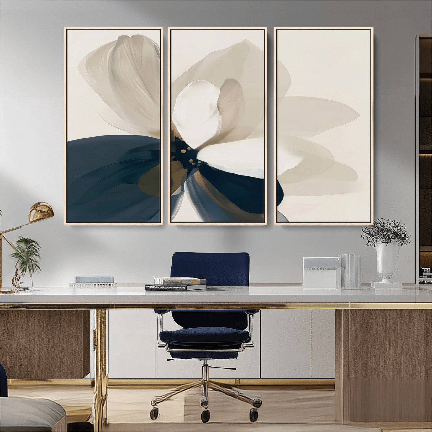 -Minimal Flower Wall Art Canvas Print, Framed Flower Drawing Art Picture Print, Beige Bloom Perfect Modern Botanical Decor Artwork