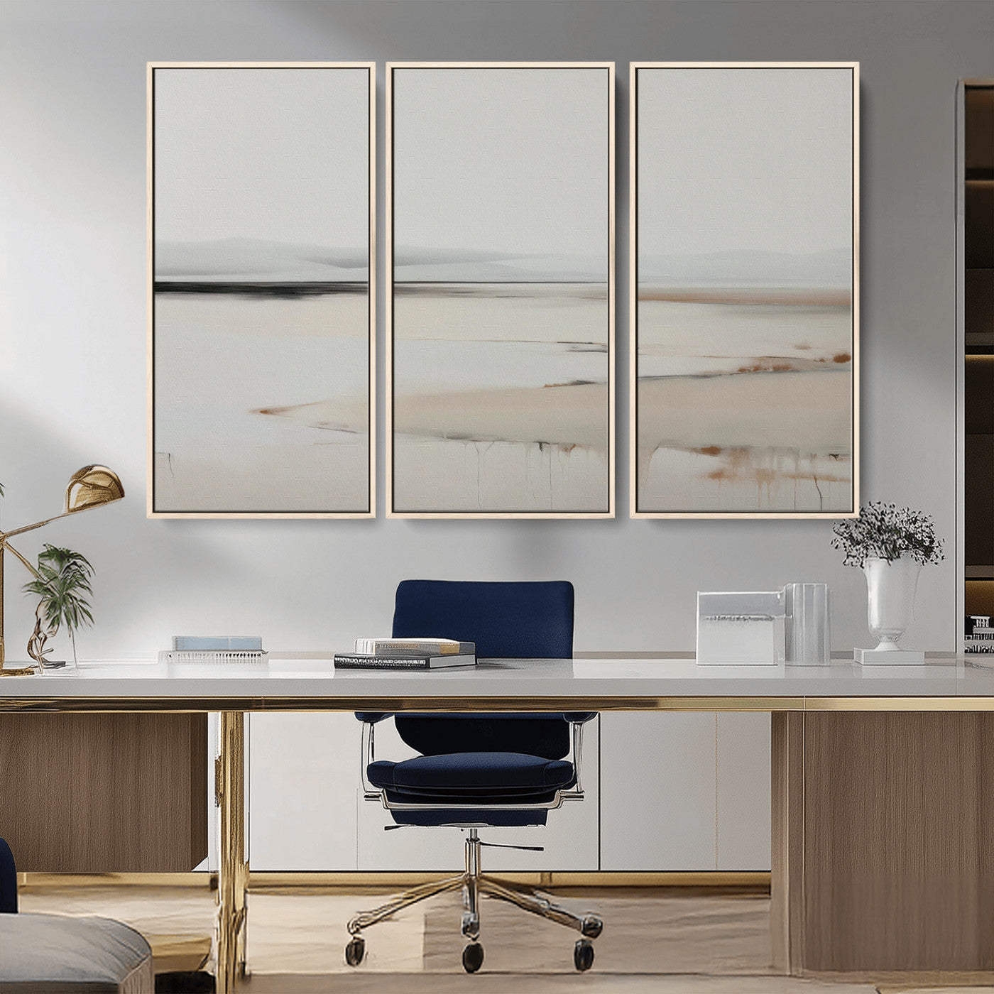 89410095-MGV-CV-36X24-Minimalist Landscape Wall Art Canvas Print – Framed Soft Horizon Abstract Seascape Earthy Tones Artwork for Home Office