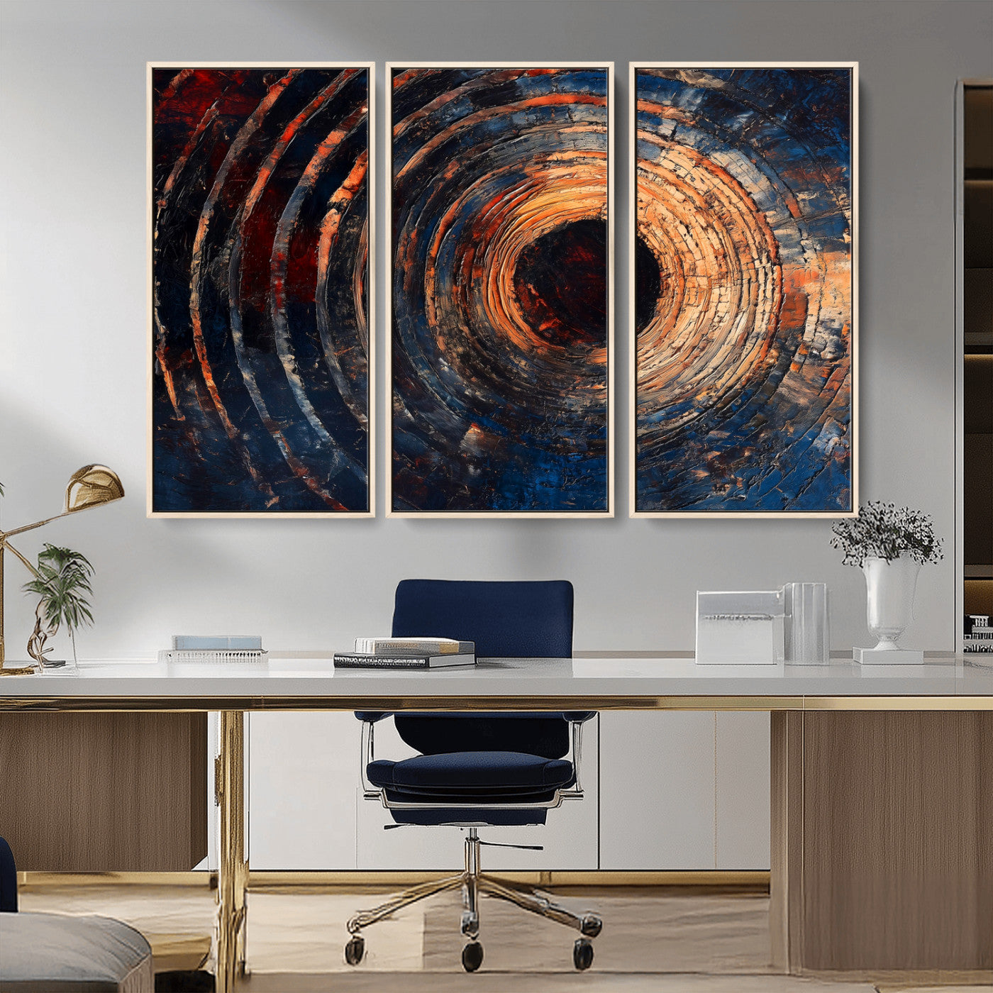 10017879-MGV-FC-48X32-3P_Natural-Wood Tree Ring Wall Art Canvas Print – Framed Natural Wood Artwork, Rustic Tree Slice Perfect Decor for Home, Office