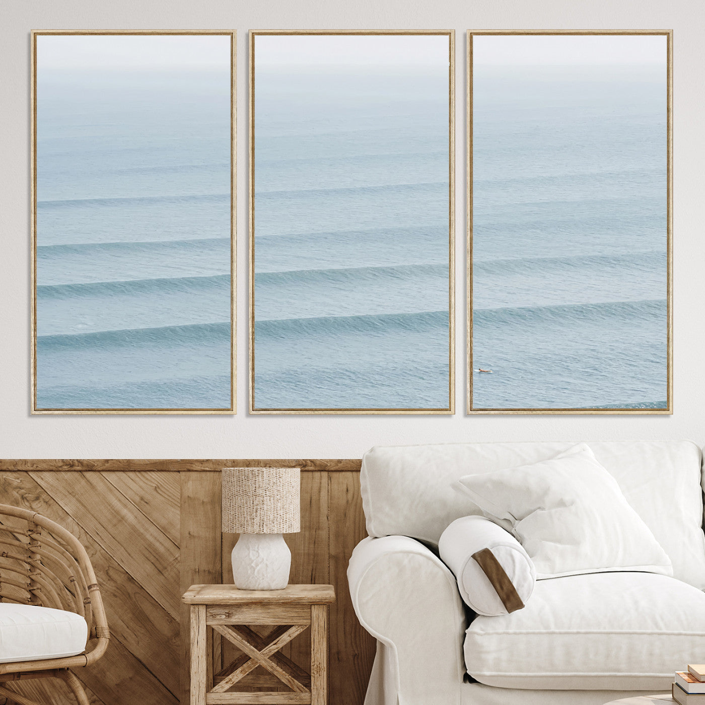 -Ocean Waves Wall Art Canvas Print, Framed Solo Surfer Art Picture Print, Wave Lines Perfect