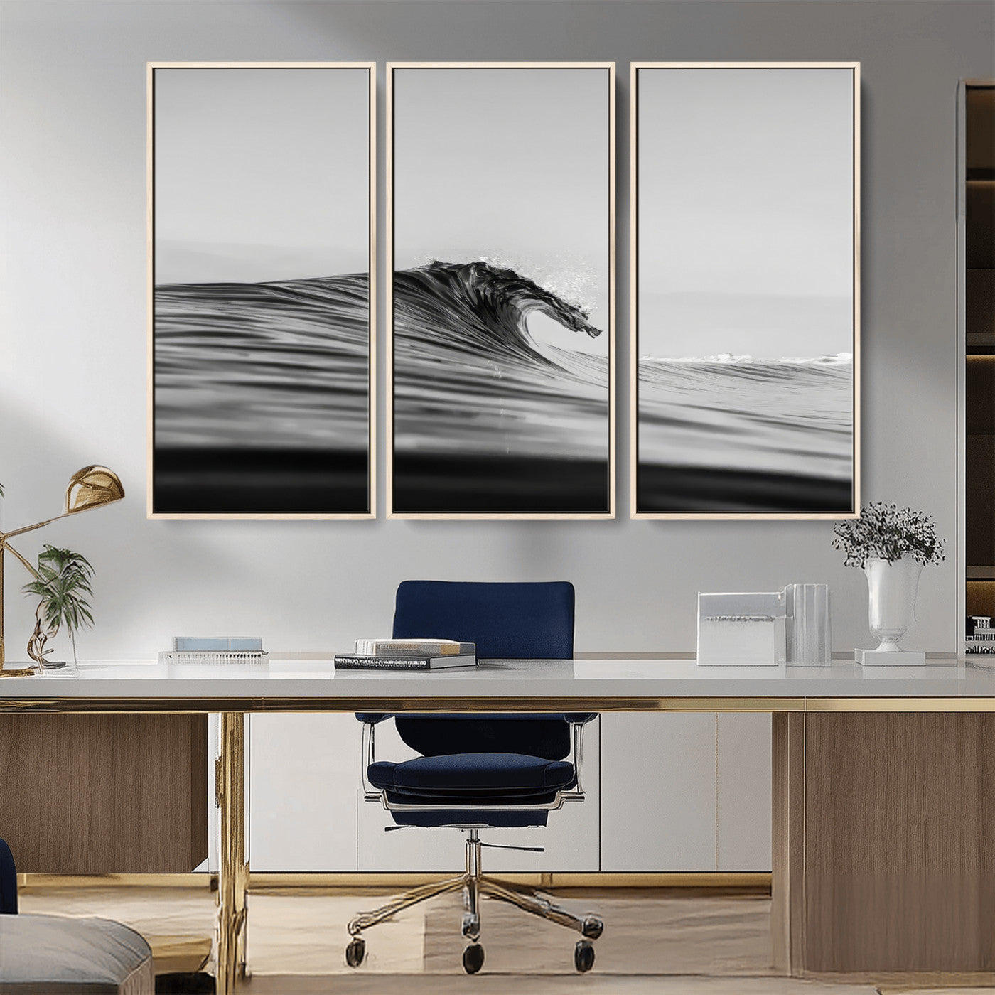 -Black Wave Wall Art Canvas Print, Framed Abstract Surf Art Picture Print, Minimalist Ocean Perfect Minimalist Coastal Decor Artwork